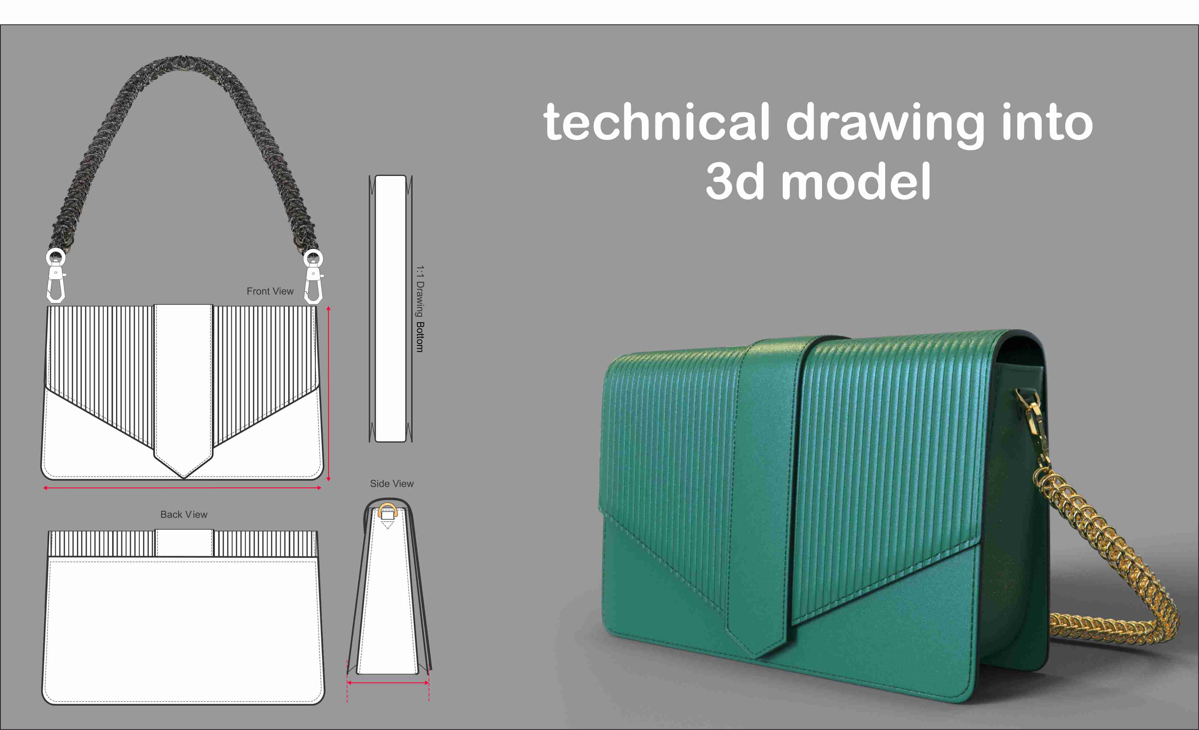 create an original bag concept detail sketch 3d