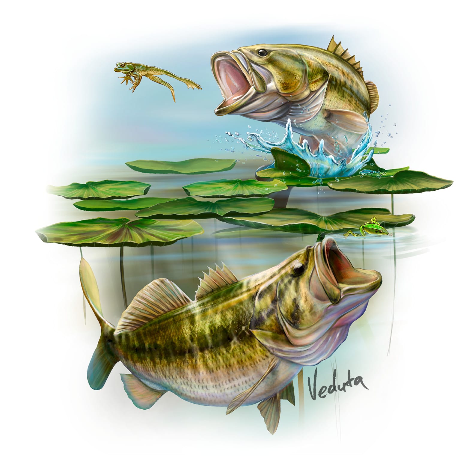 draw a unique digital art for bass fishing shirts design