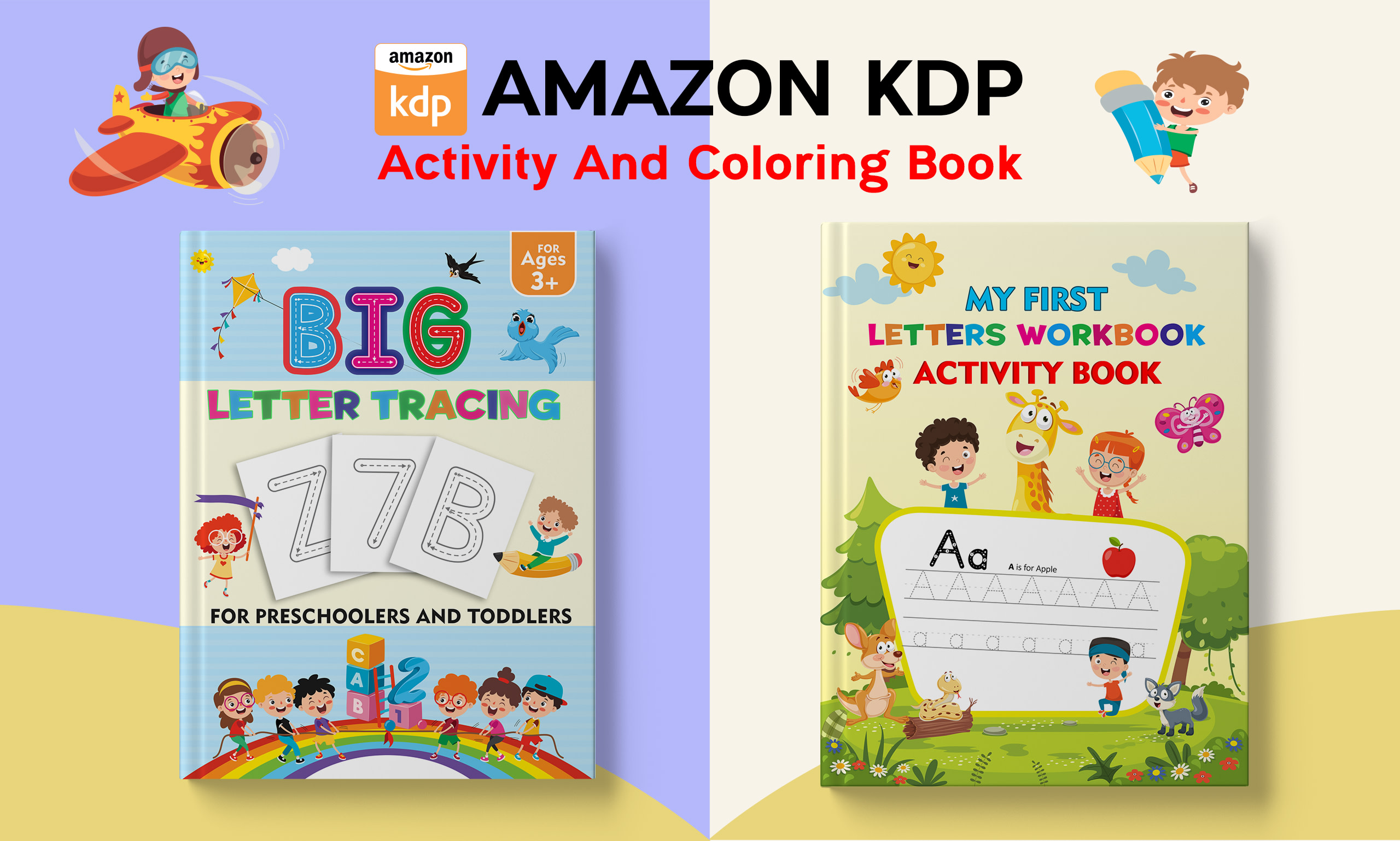 KDP coloring books, activity books, and cover designs for kids and adults
