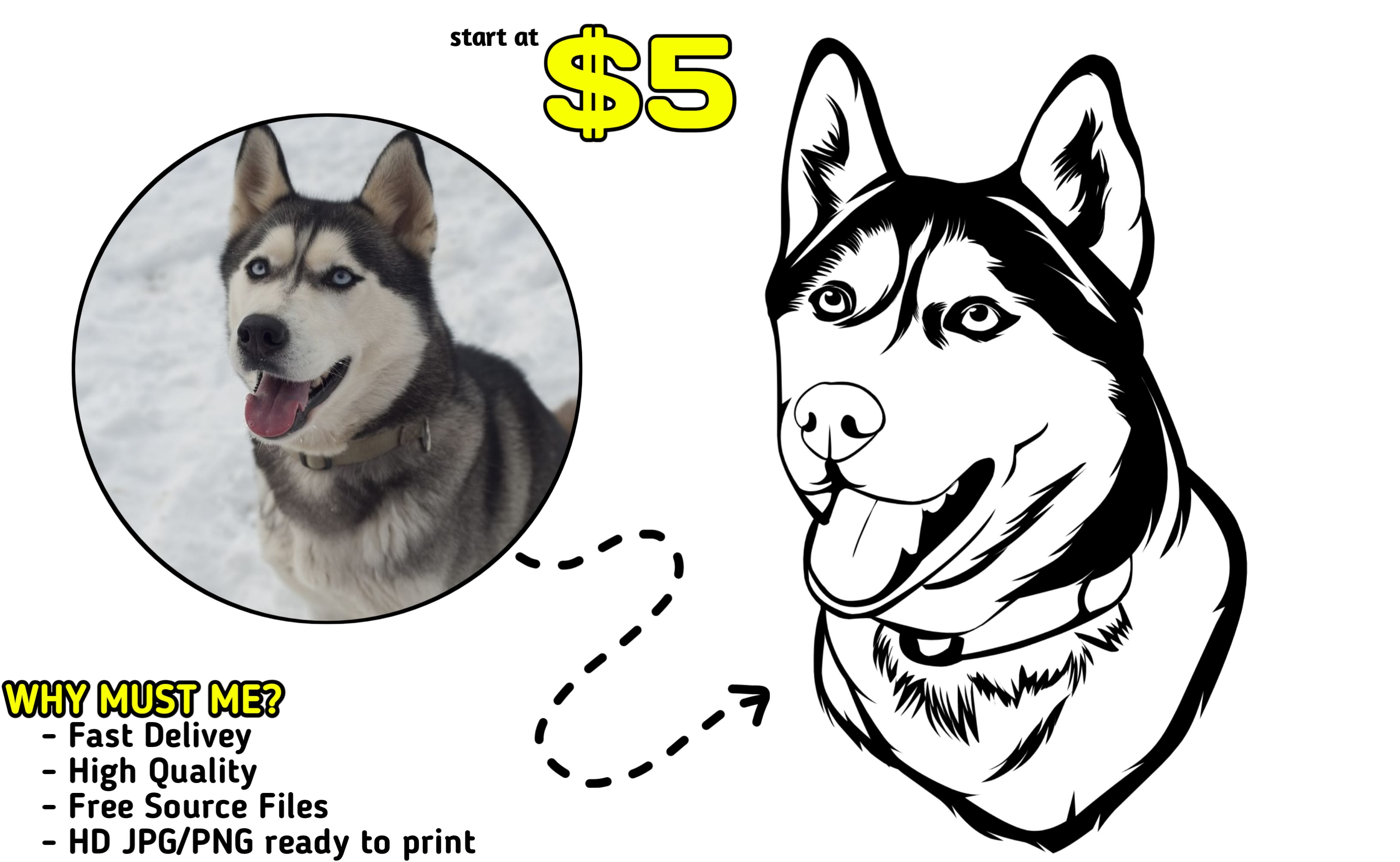 Draw your cat, dog, and pet to animal line art in 3 hours by Ridonnyhelmi |  Fiverr