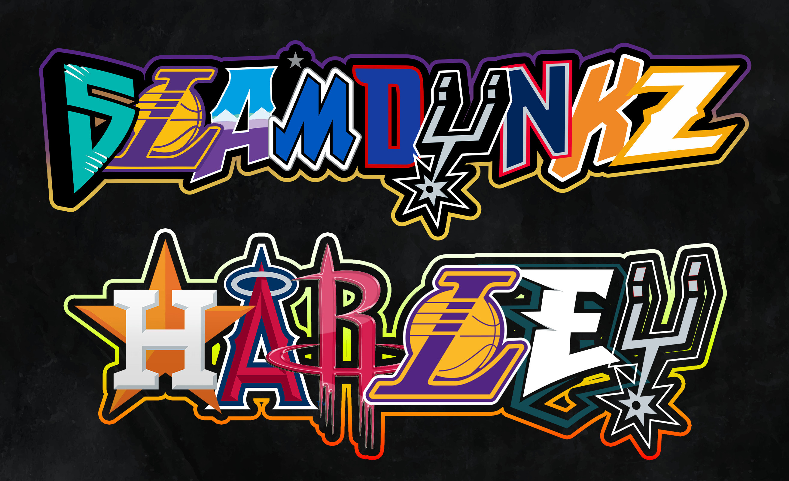 Make awesome alphabet logo mashup of nba, nfl, mlb, and other