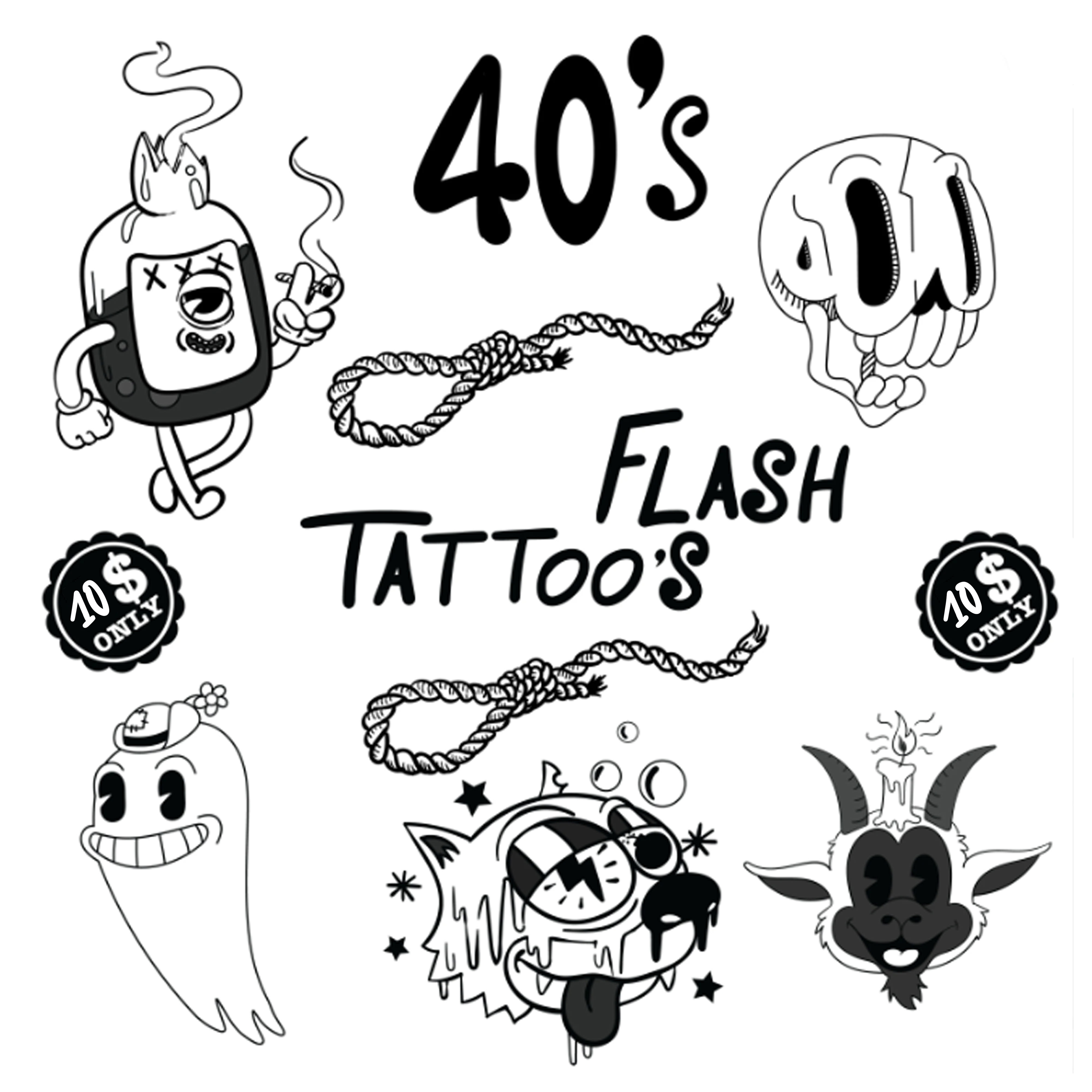 Create flash tattoos in 40s cartoon style by Hamingtone | Fiverr