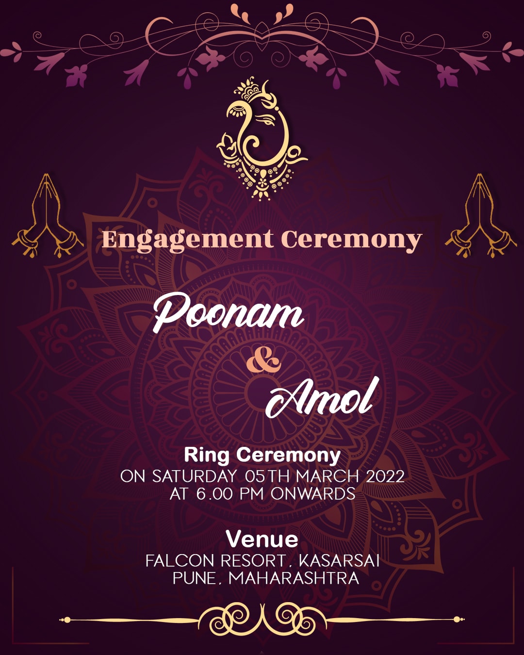 Ring Ceremony Paper Invitation Card