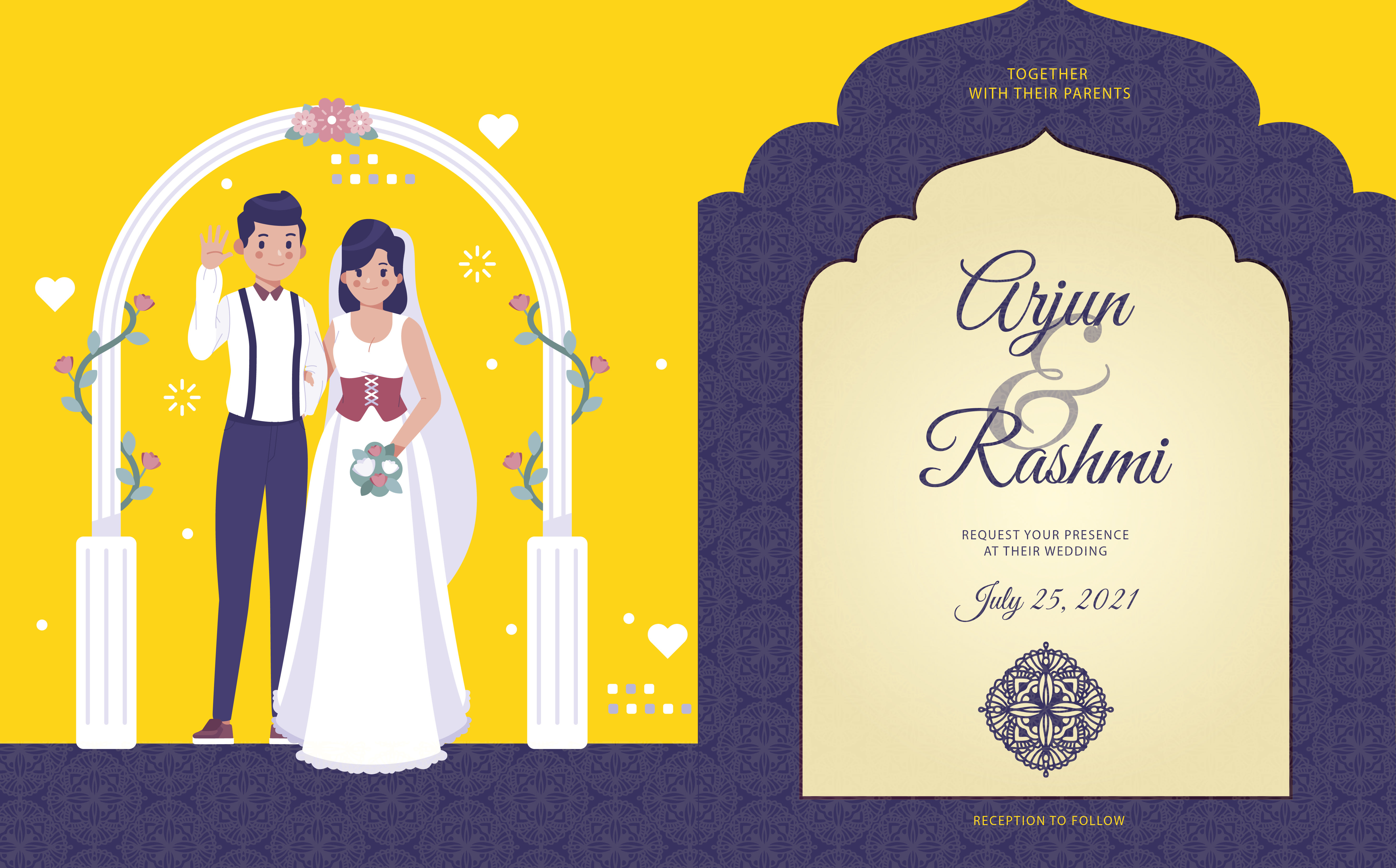 Design traditional indian digital wedding invitation card with couple  cartoon by Umargraphix | Fiverr