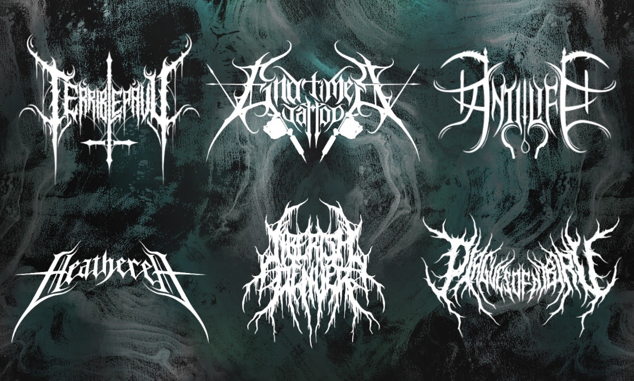 Crea un impresionante logotipo de fuente de death metal, heavy