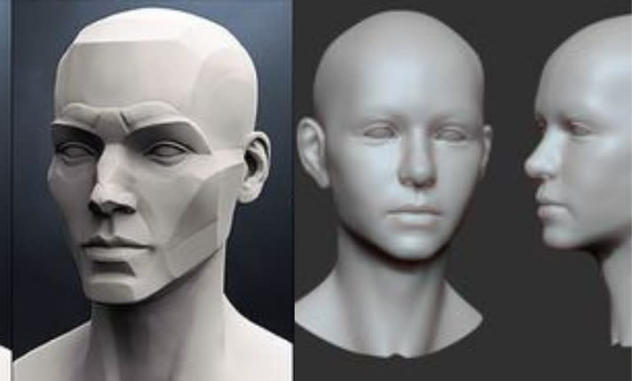 Sculpter la tête 3d visage réaliste modèle de tête 3d, buste tête réaliste  3d et cheveux xgen