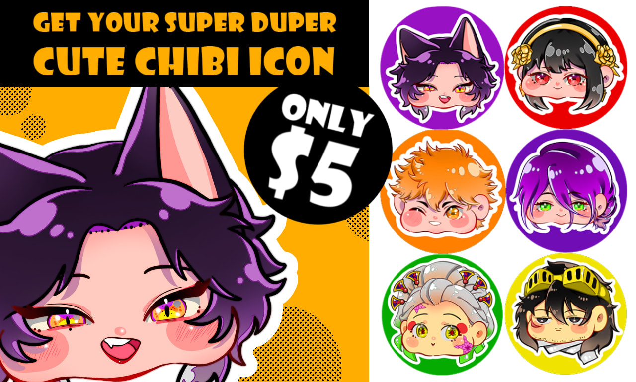 Draw a super cute chibi head icon by Agathamaura | Fiverr