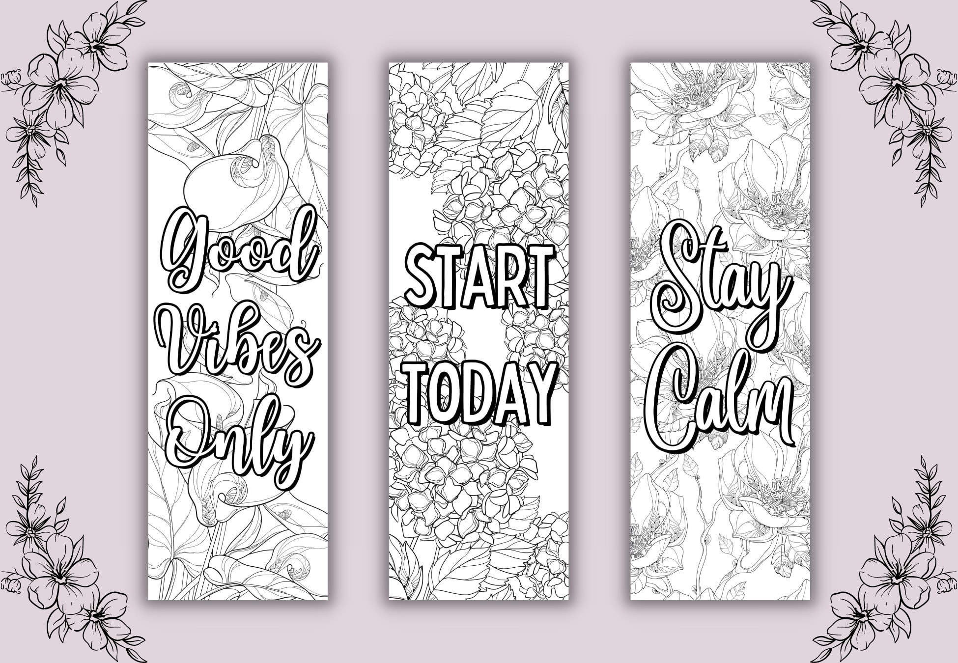 Tea and Books Bookmarks (4 Printable Coloring Bookmarks-Digital