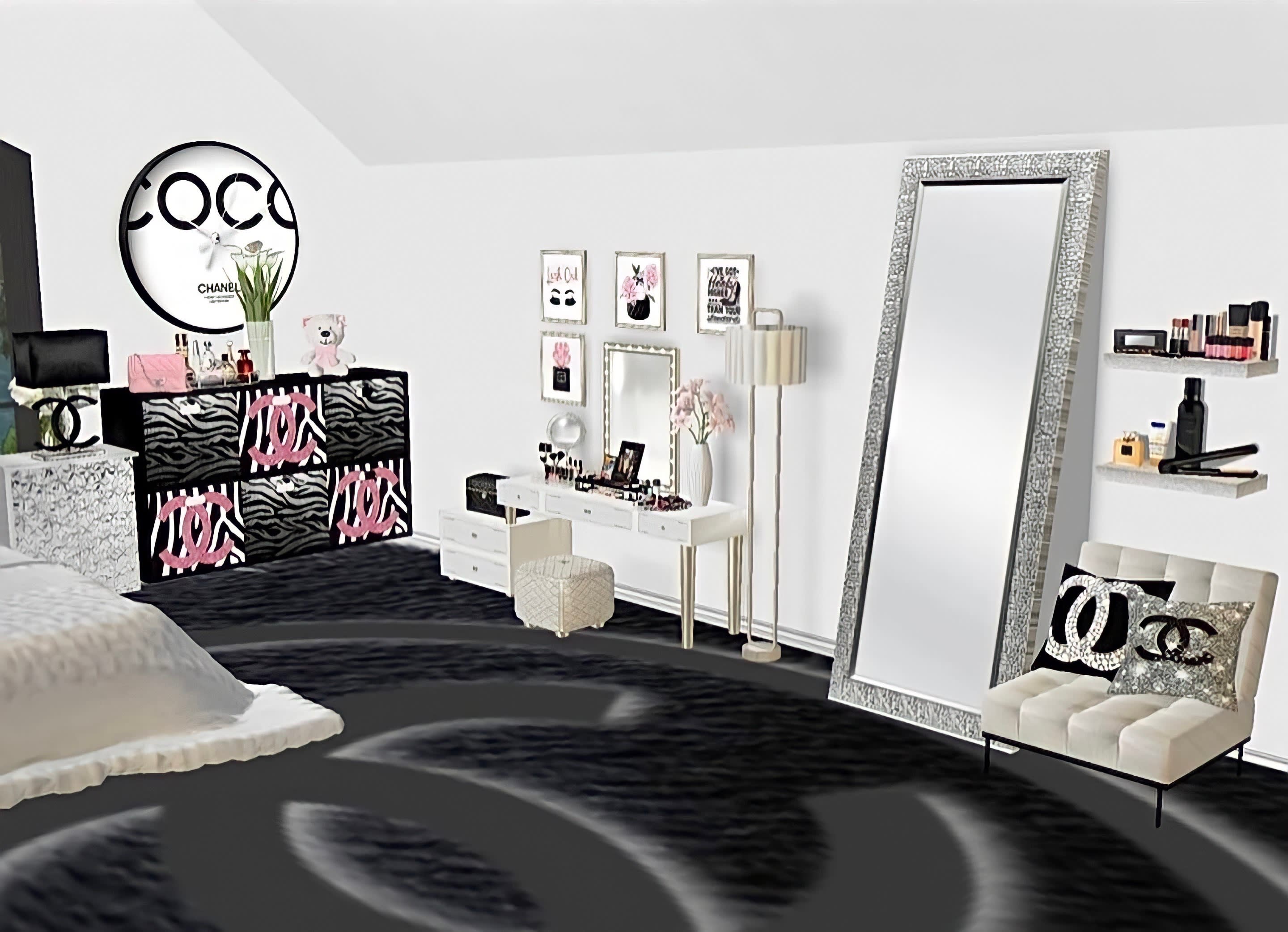 do a 3d interior design of a themed teen girl bedroom