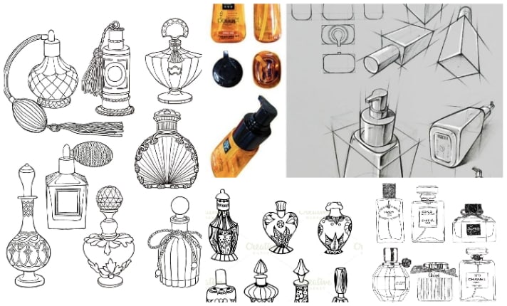 Industrial Design Sketching: How to draw a glass perfume bottle with  markers and pens 