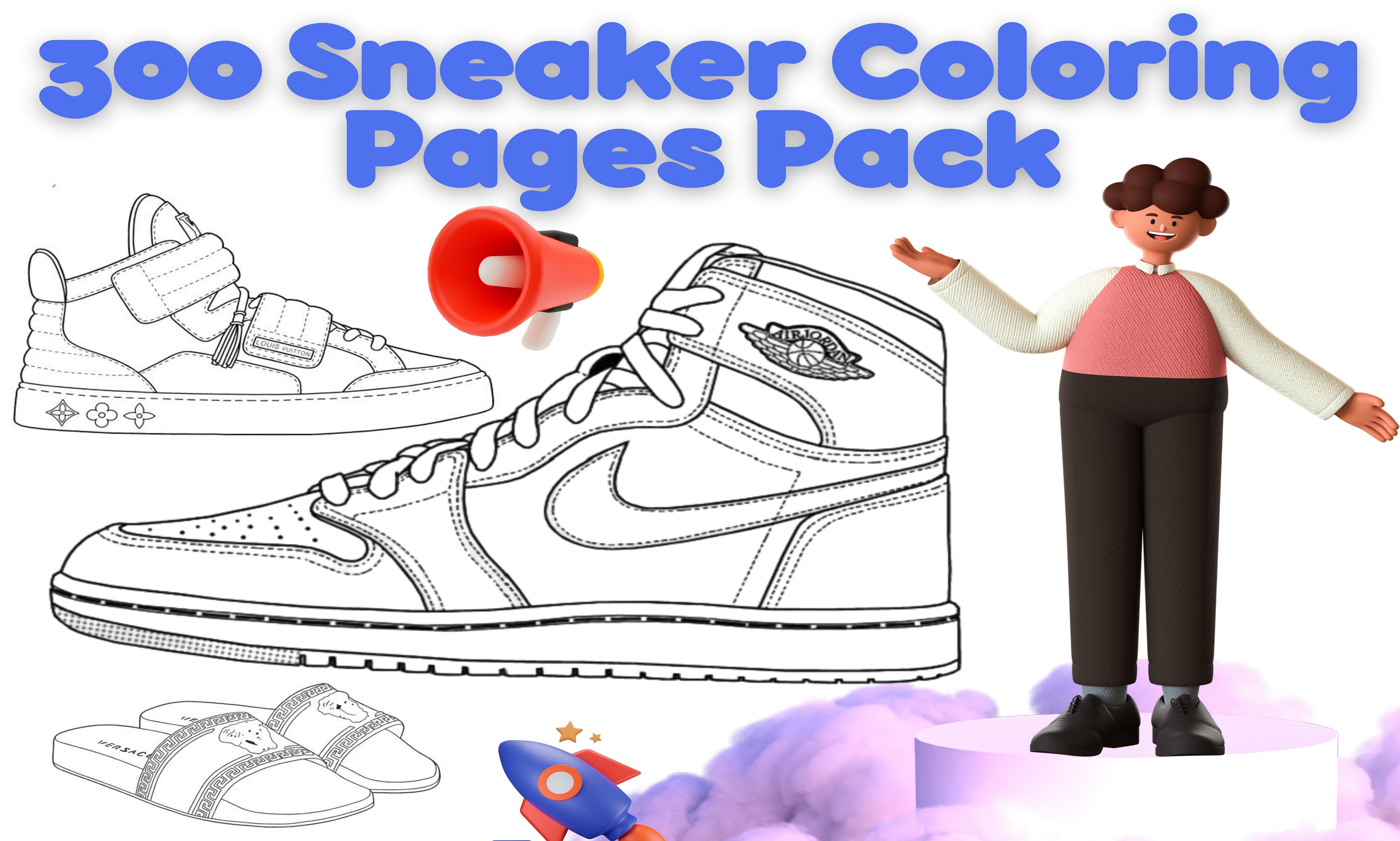 Give you 300 sneaker coloring pages pack by Soufati