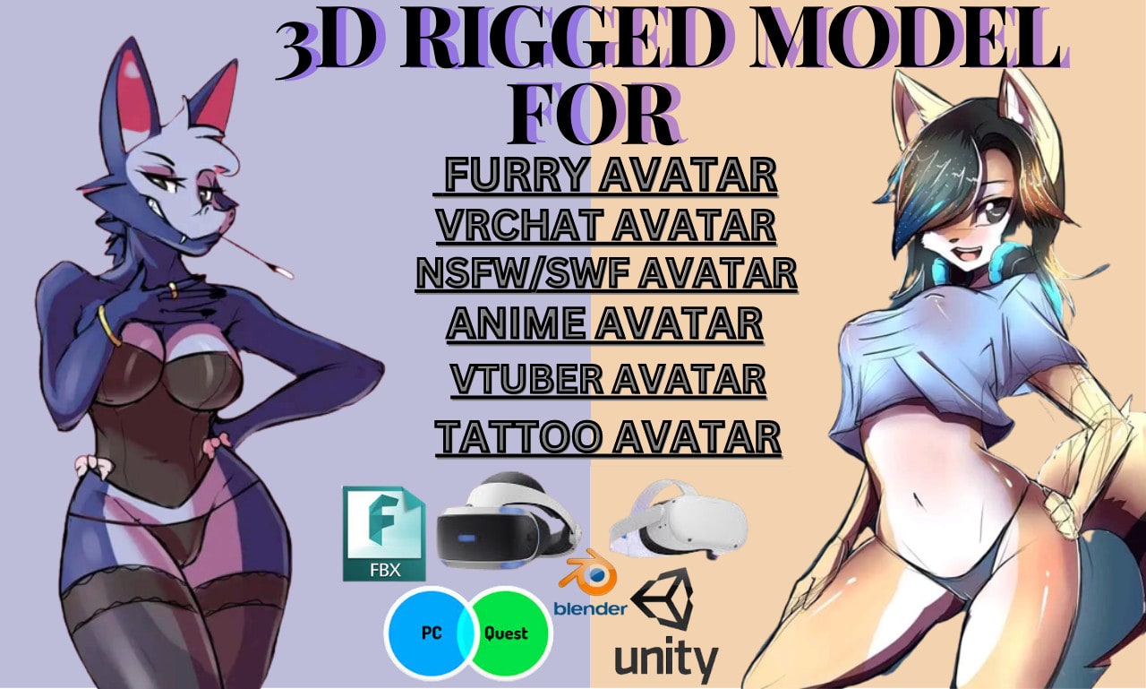 Do character design vrchat avatar design furry avatar for game and  streaming by Ayomi_pro111 | Fiverr