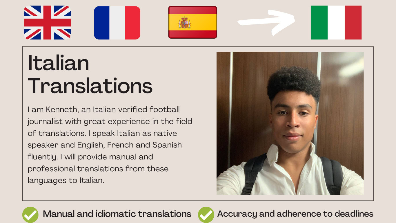 Manually Translate English French And Spanish To Italian By Kenny Mala Fiverr Manually Translate English French And Spanish To Italian By Kenny Mala Fiverr