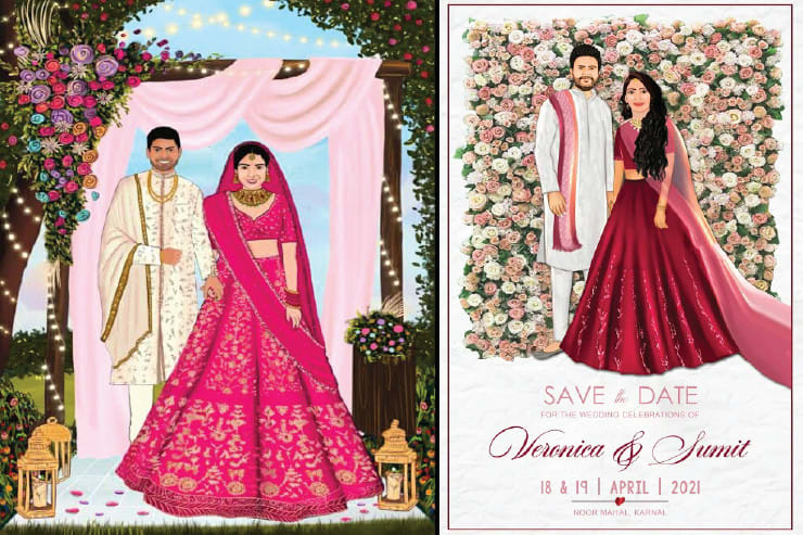 Design traditional indian digital wedding invitation card with couple  cartoon by Asadfreelanc820 | Fiverr