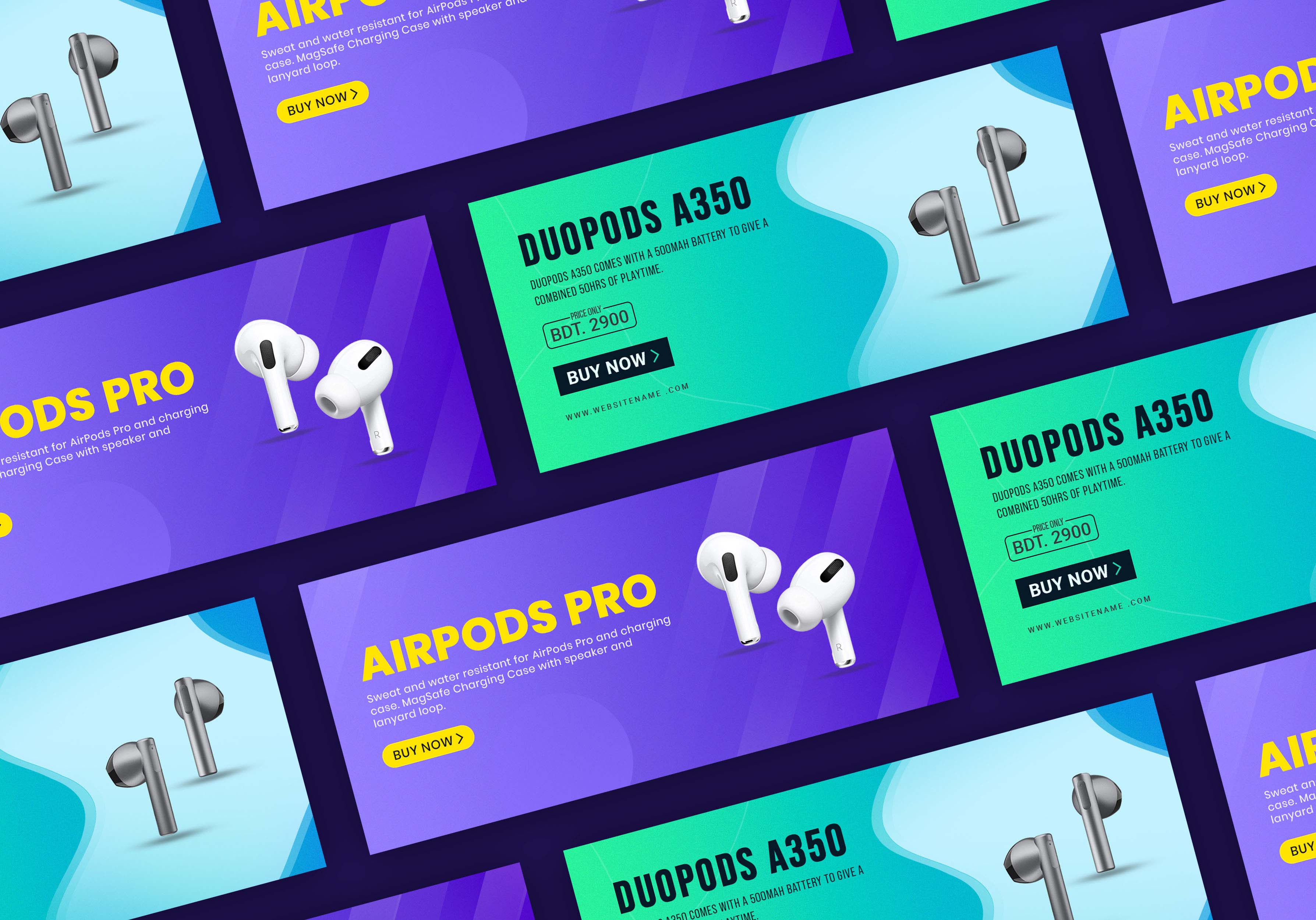 Landing Page Airpods Website Design Shopify Banner, Web