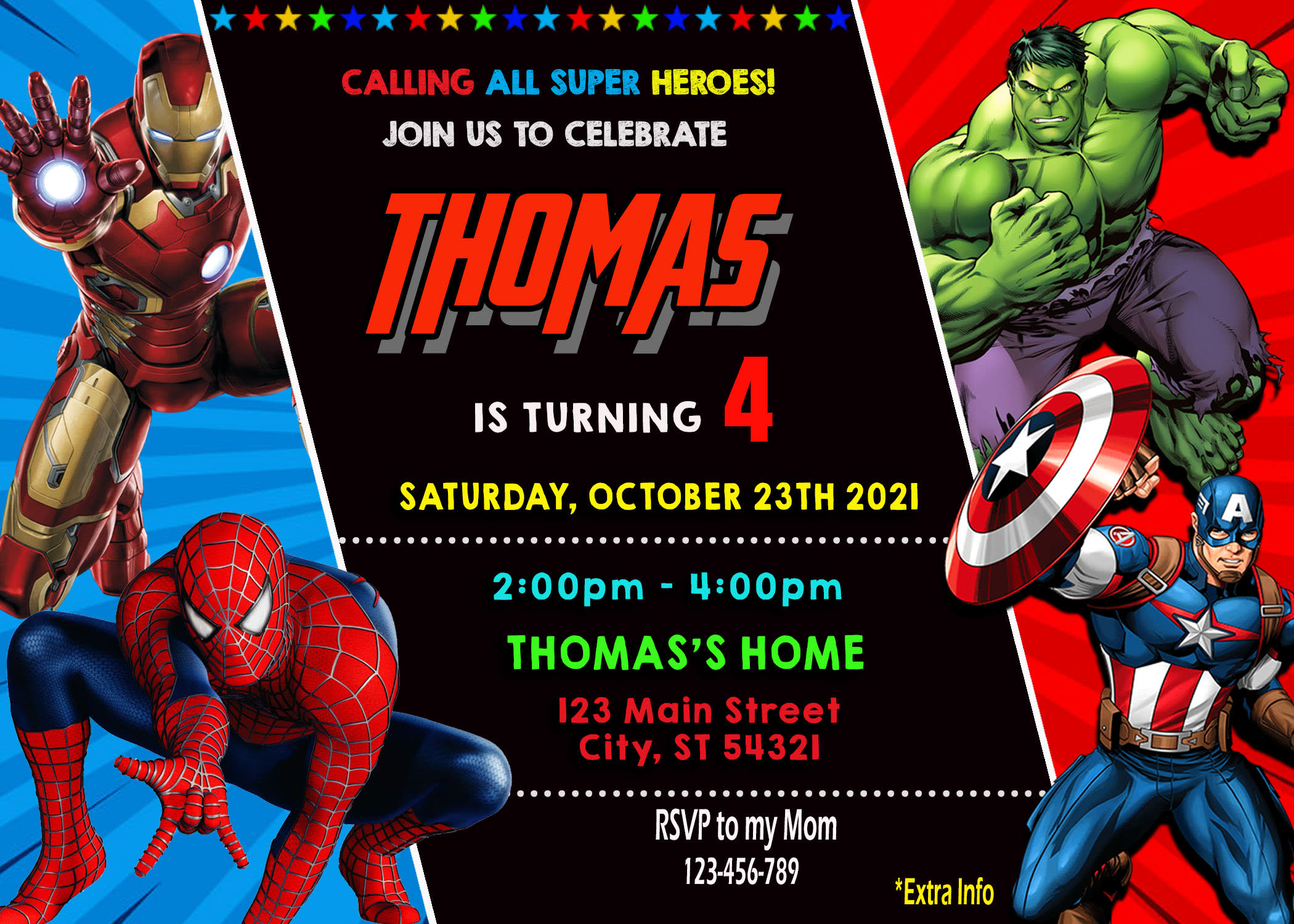 Download immediato modificabile Invito festa di supereroi Avengers