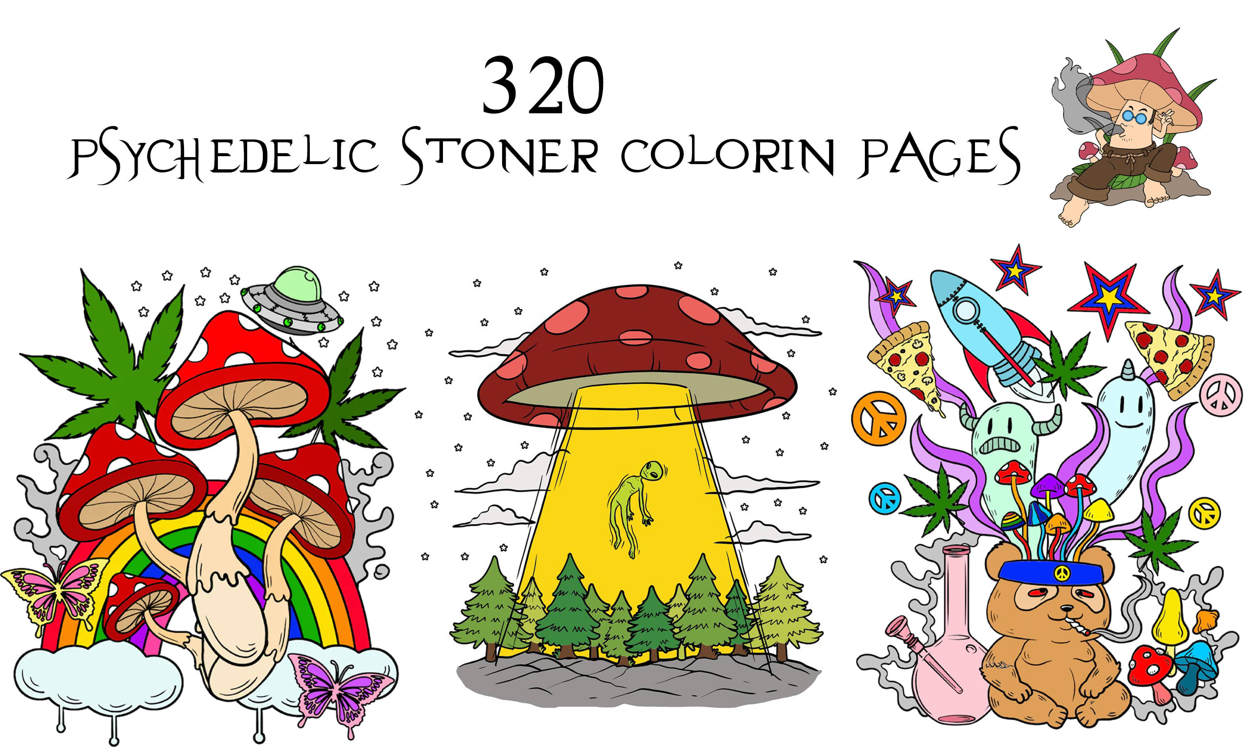 Trippy Coloring Pages / Magic Mushroom Printable PDF / Digital Download /  Stoner Coloring Book 