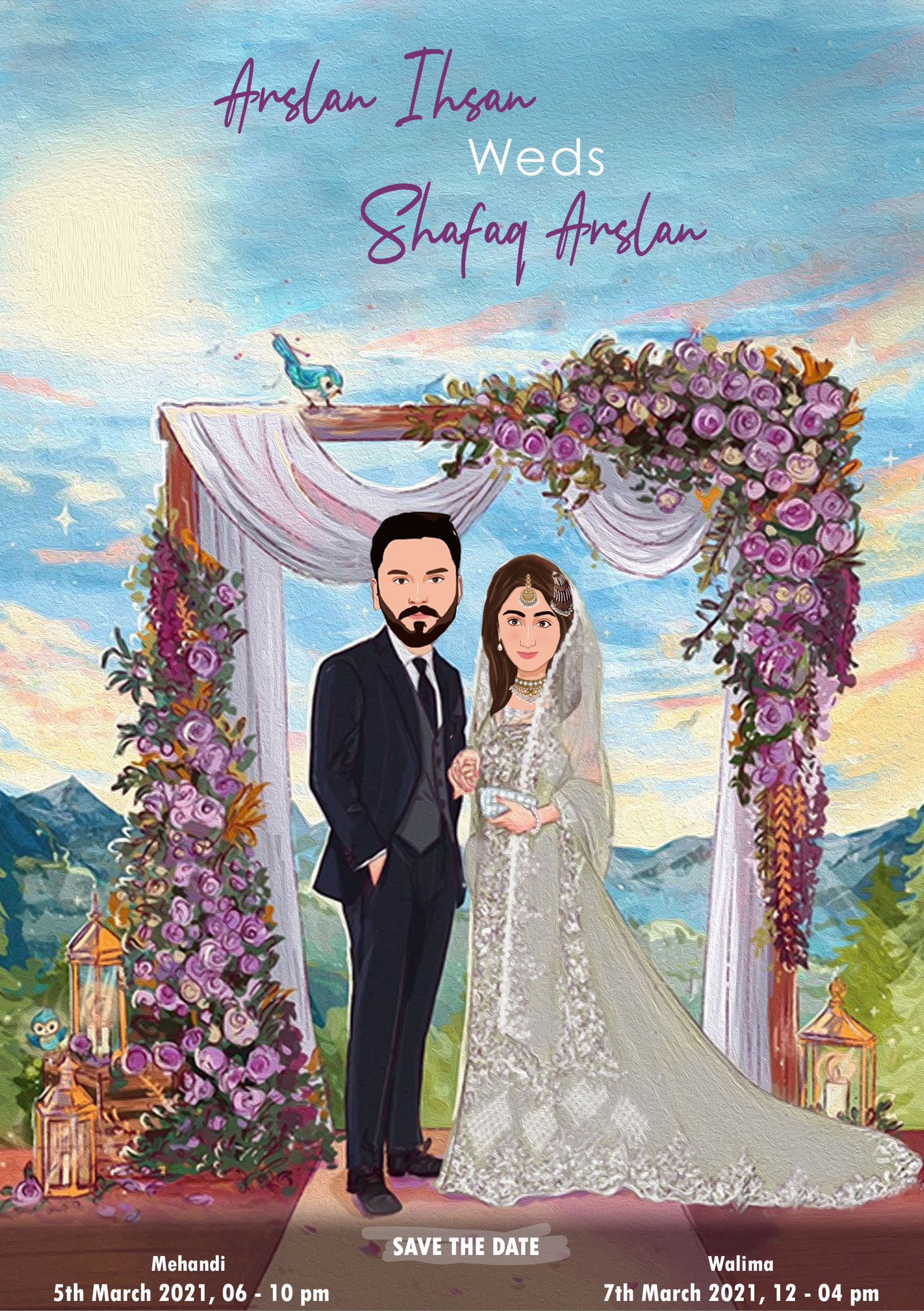Make customized wedding invitation card with couple cartoon by Nehamirza0 |  Fiverr
