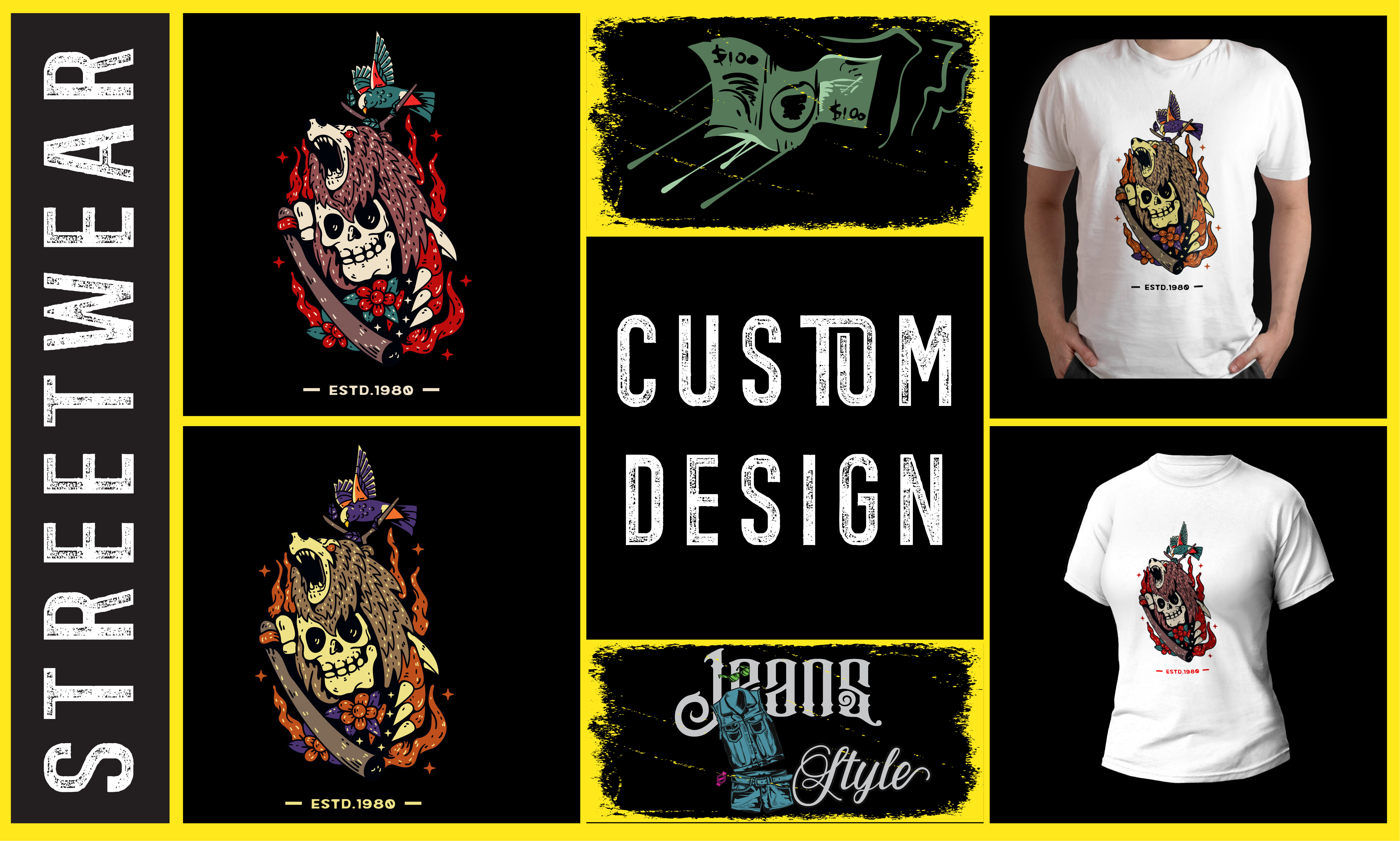 Streetwear T-shirt Designs Bundle Vector