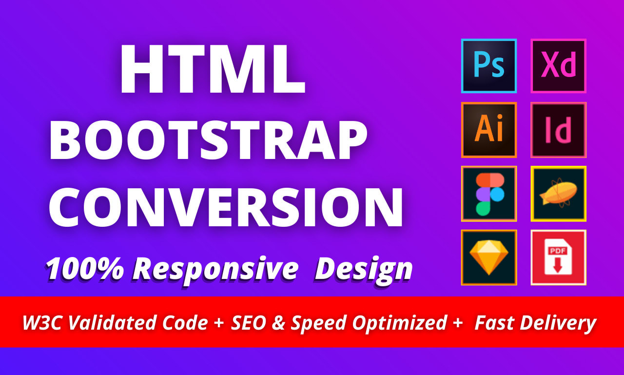 I will convert psd to html,xd to html,sketch to html, psd to html  responsive bootstrap4 - AnyTask.com