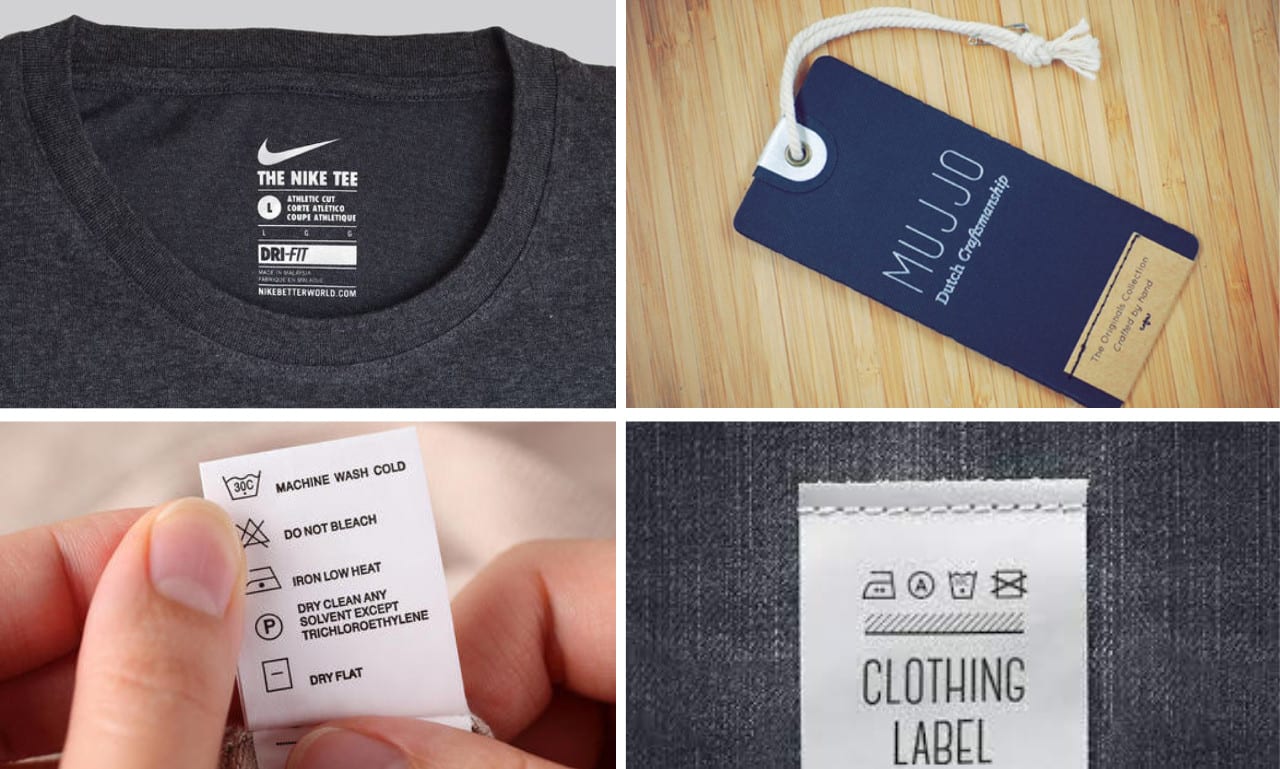Design clothing tags, neck tag, hang tag, price tag, care label by