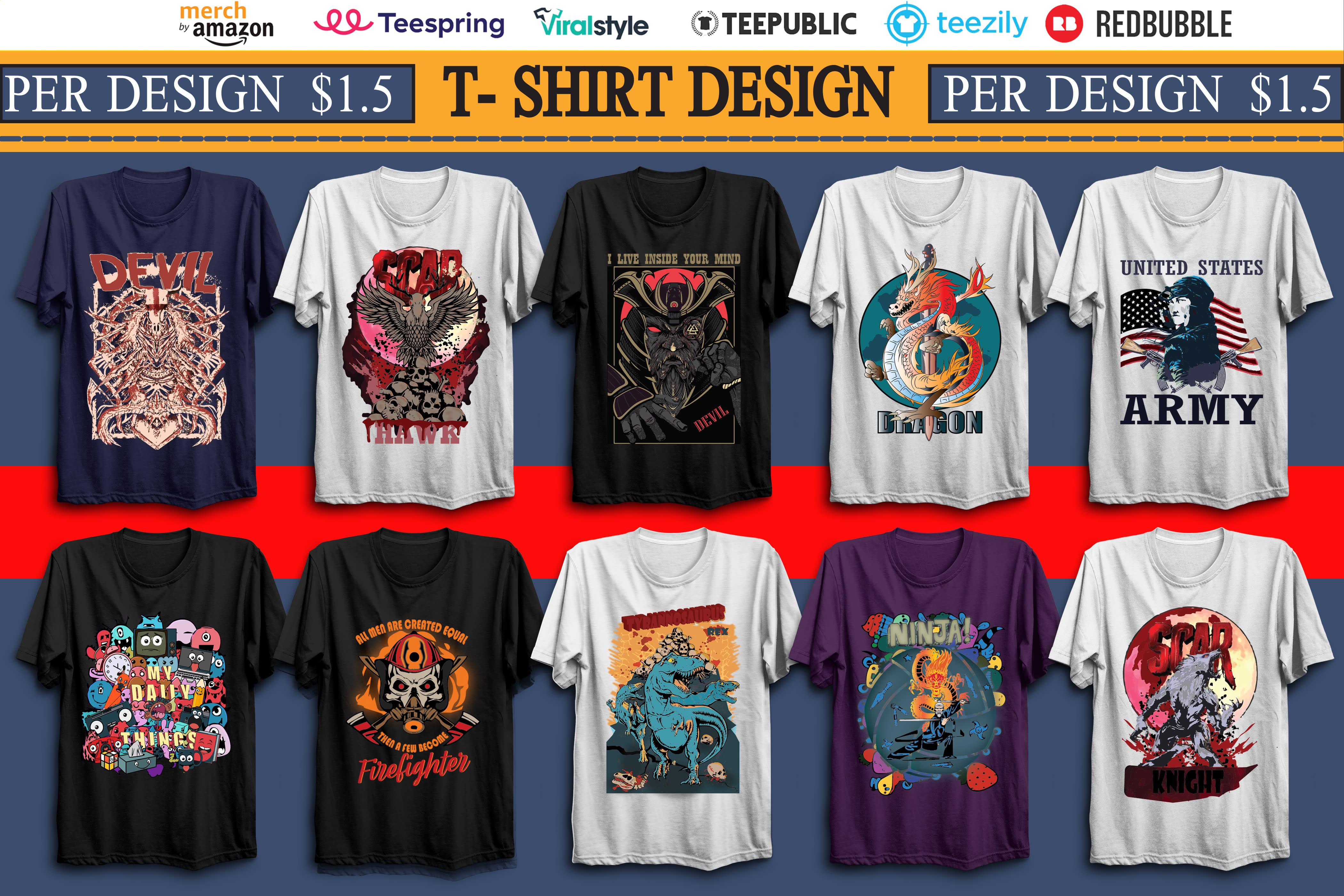 Do custom t shirt design and merchandise design by Hellohasnain