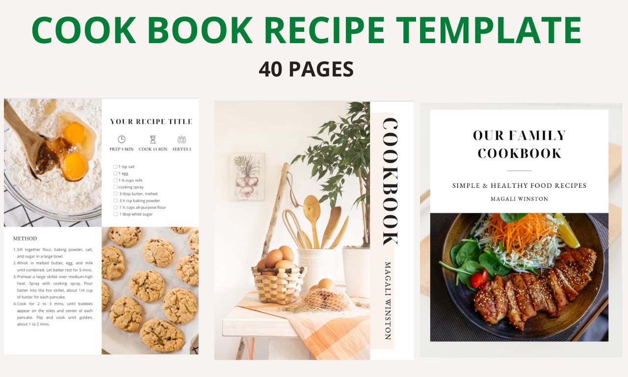 Recipe Book Template Simple Clean Family Cookbook, Editable Recipe