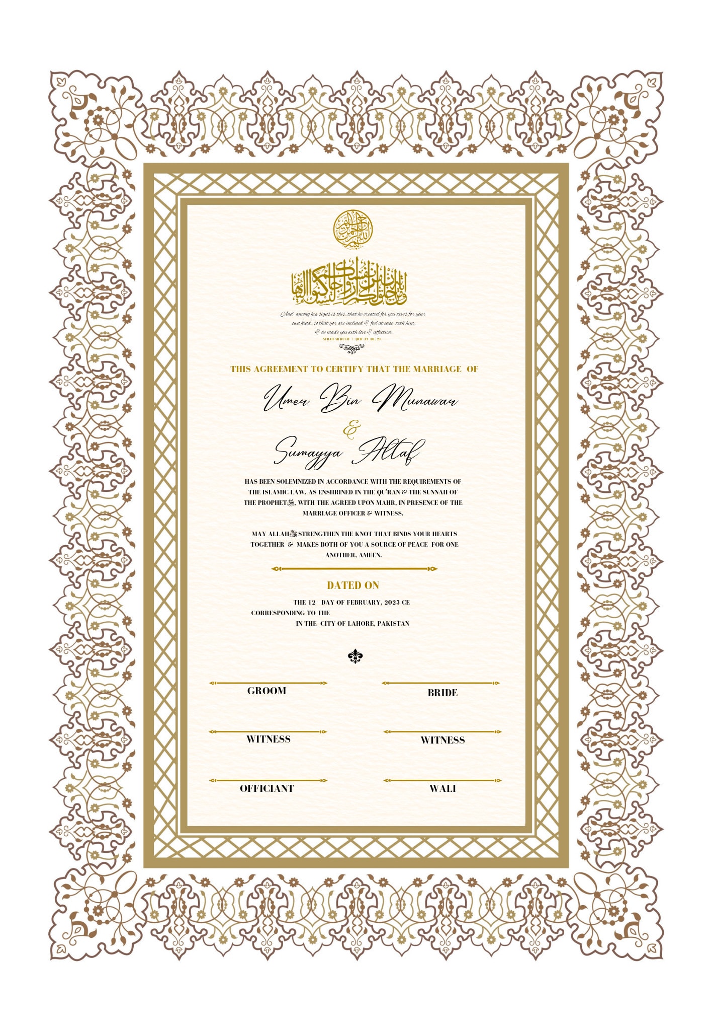 plantilla de certificado nikah