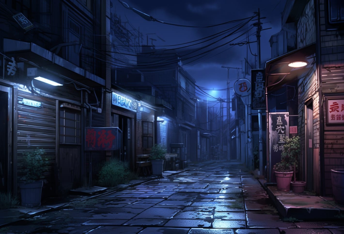 Download Japanese Anime Dark Street Night Wallpaper | Wallpapers.com