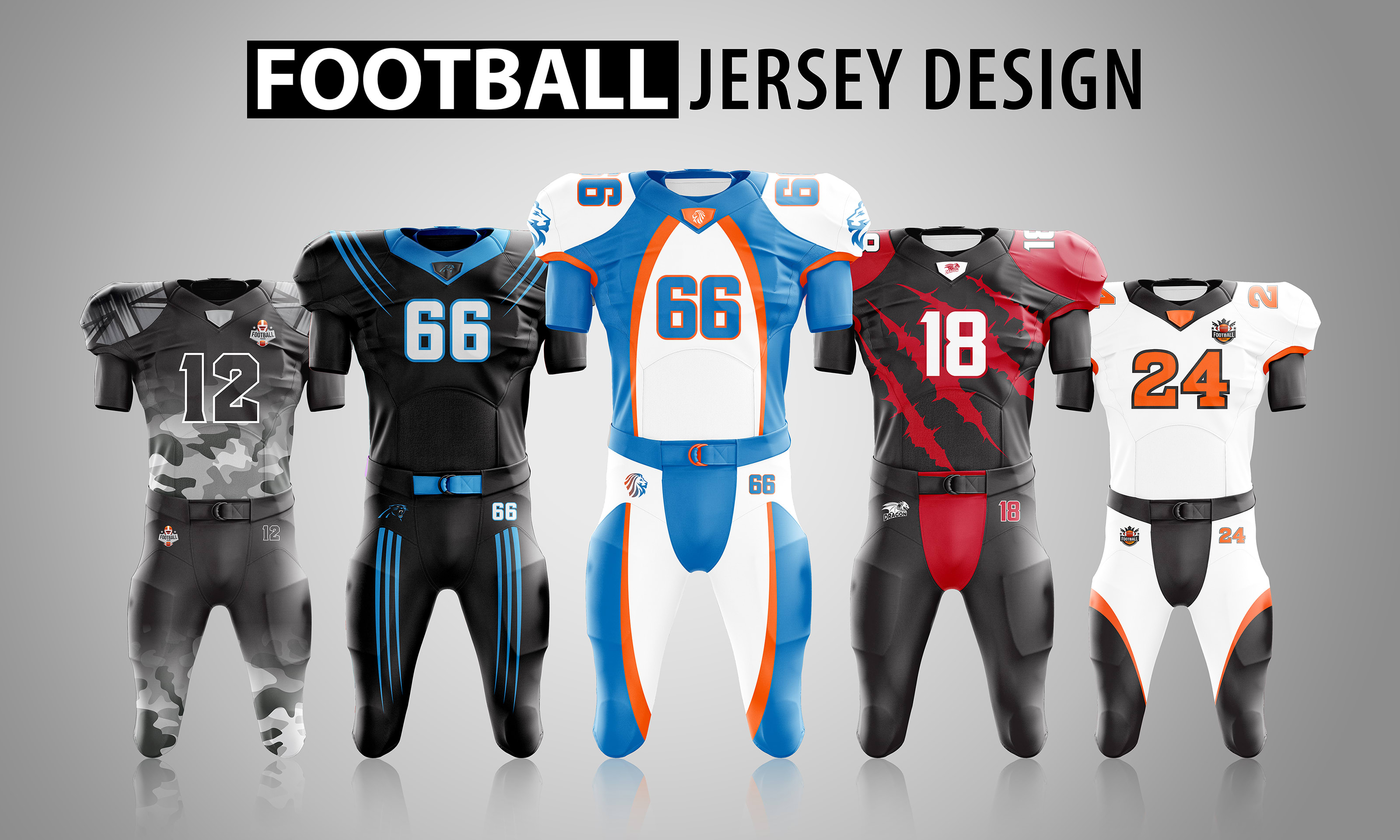 Design american football jersey, uniform 3d mockup by