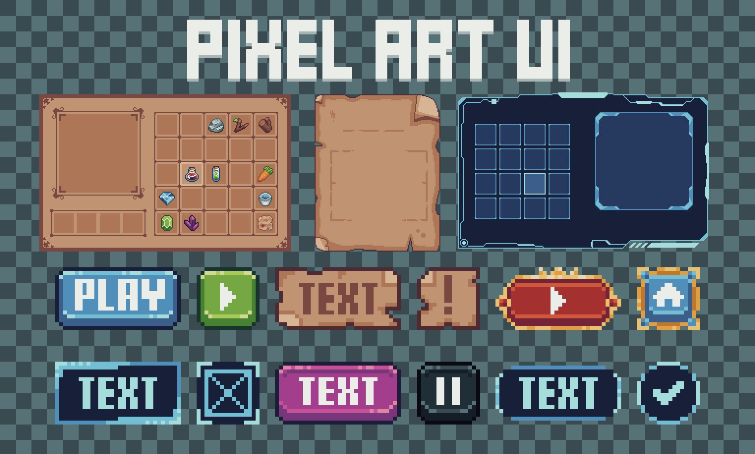 Simple Pixel Art UI Pack By Kobliznik 54 OFF