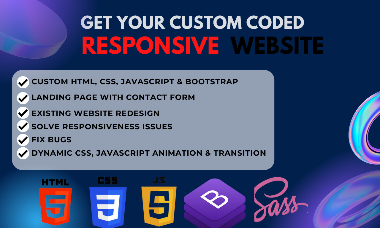 Build custom html css javascript and bootstrap responsive websites reactjs  by Gb_dev_hub | Fiverr