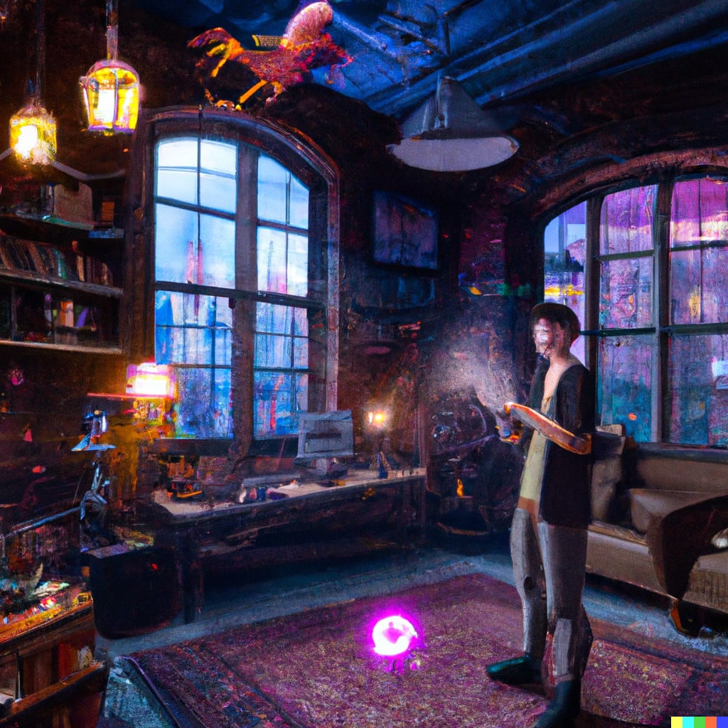 AI generates Hogwarts-like Teal-blue kitchen