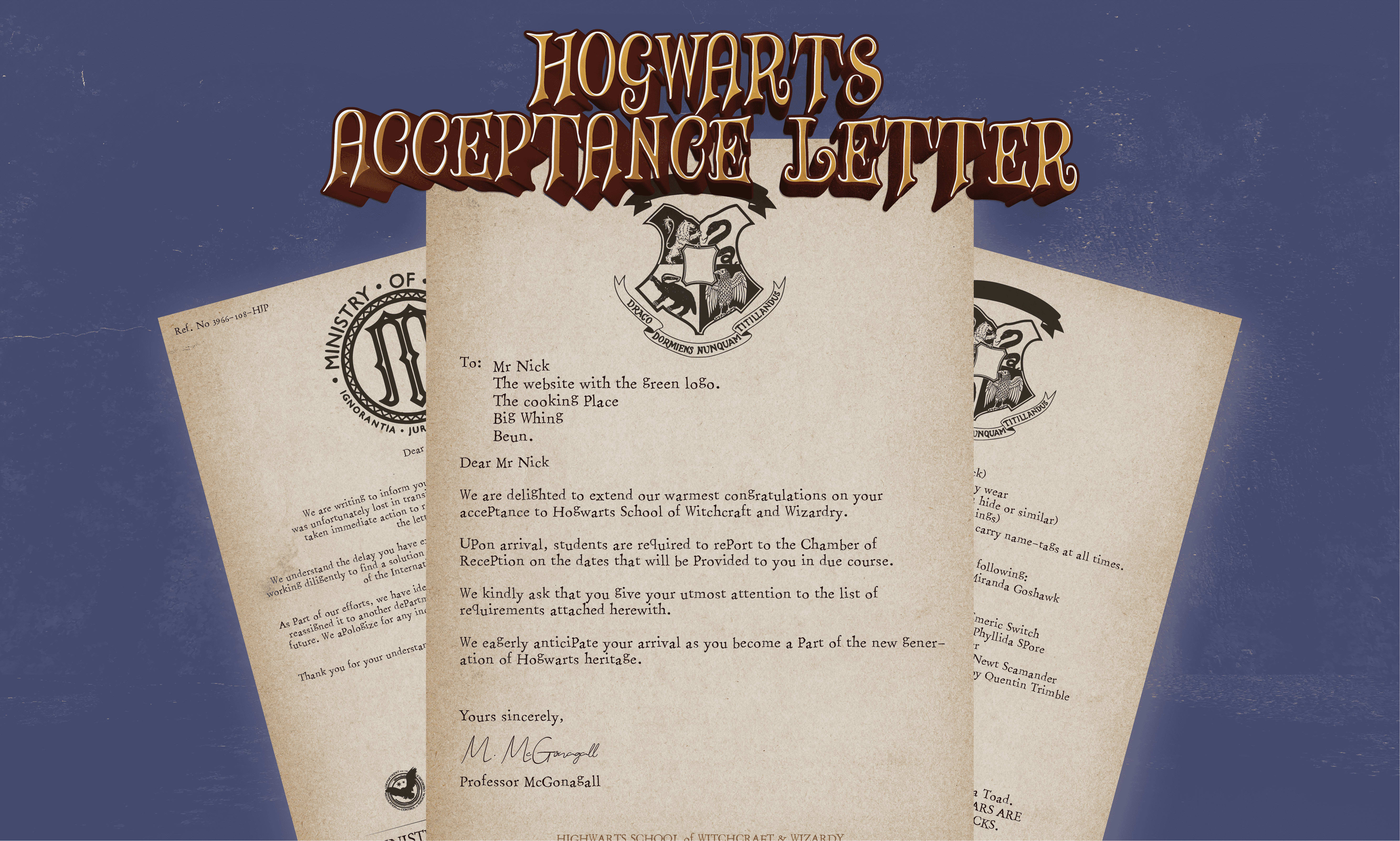 Create coustom harry potter hogwarts acceptance letter by Ig_graphic