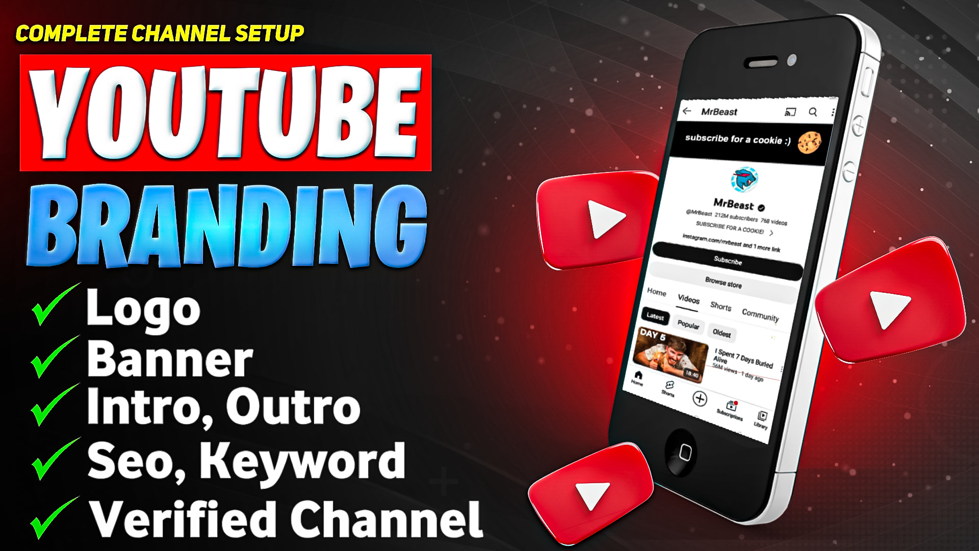 create channel with logo, banner, intro, outro, SEO