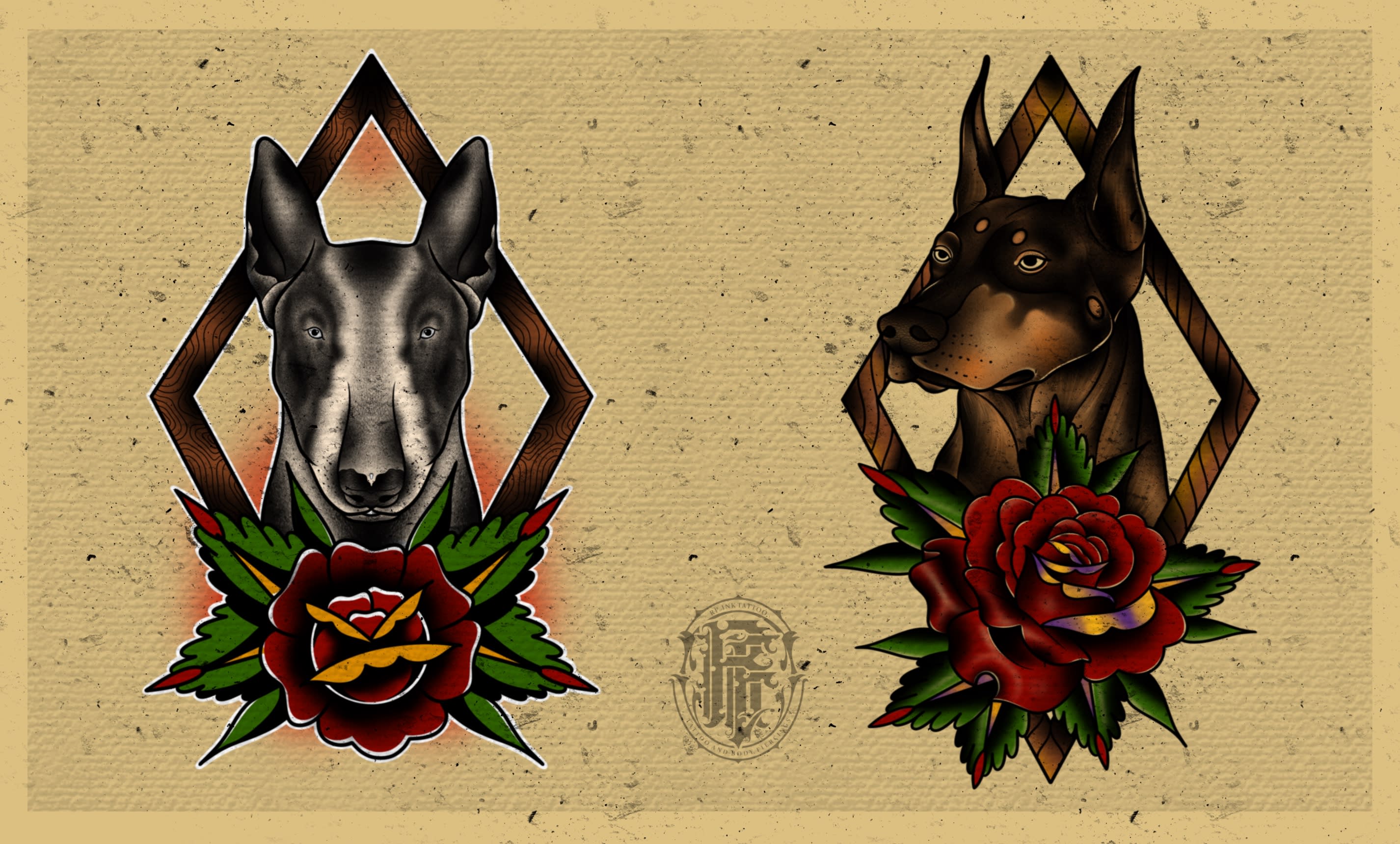 Doberman tattoo flash - Bronctattooaus.com