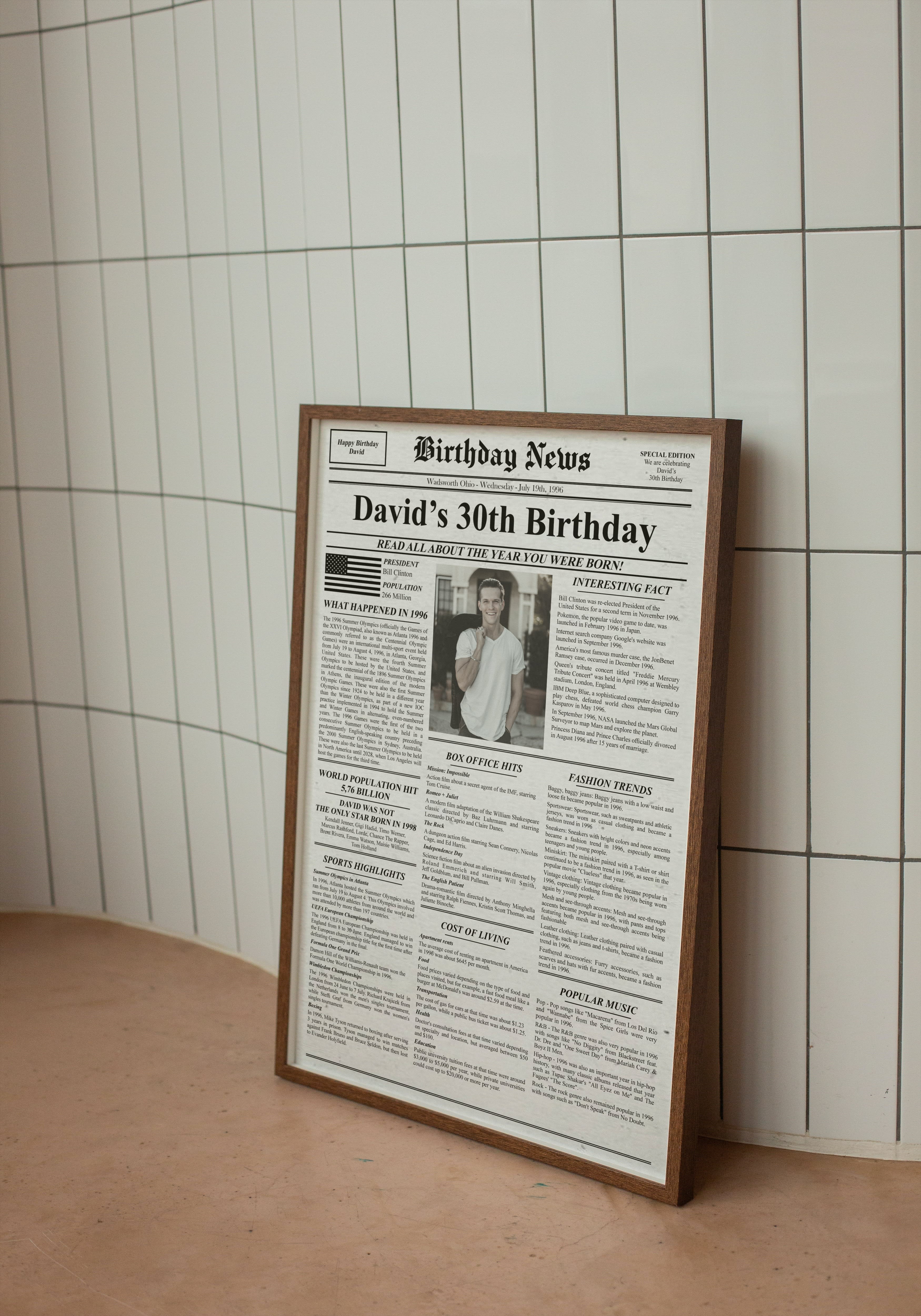 A Newspaper Poster for a Birthday or Anniversary Gift