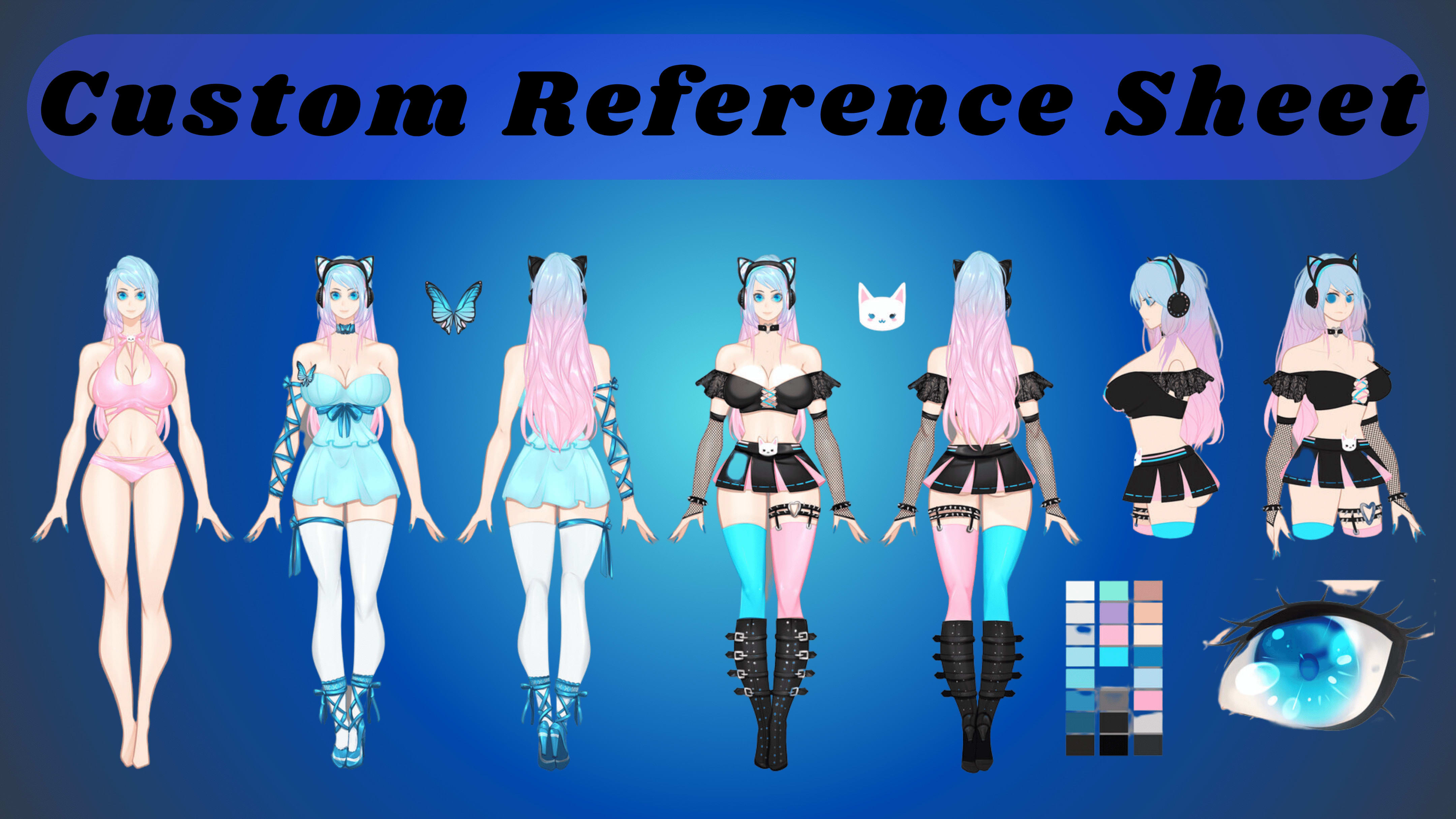 A character reference sheet for your oc, furry, vtuber, anime