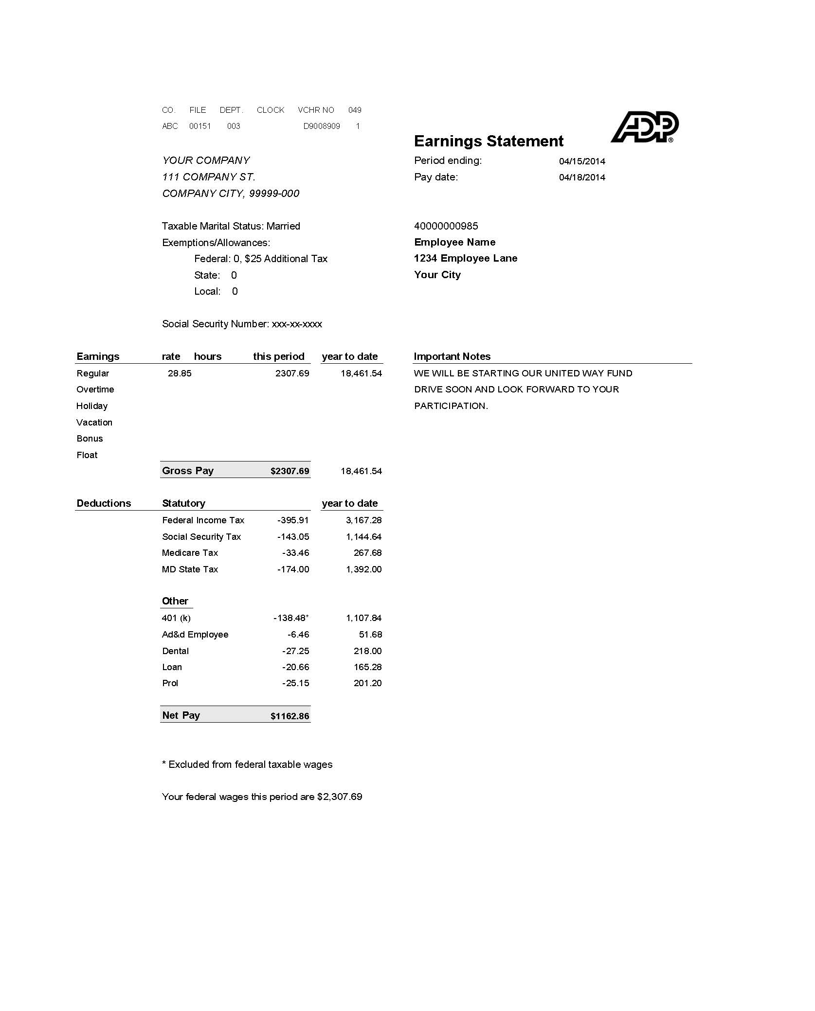 Free Blank Adp Pay Stub Template