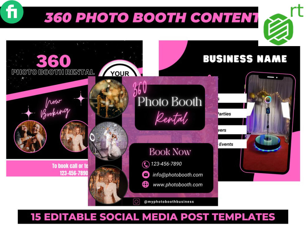 360 Photo Booth, 360 Photo Booth Business Card, 360 Photobooth, 360 Video  Booth Business Card, 360 Photo Booth Flyer, DIY Editable Template 