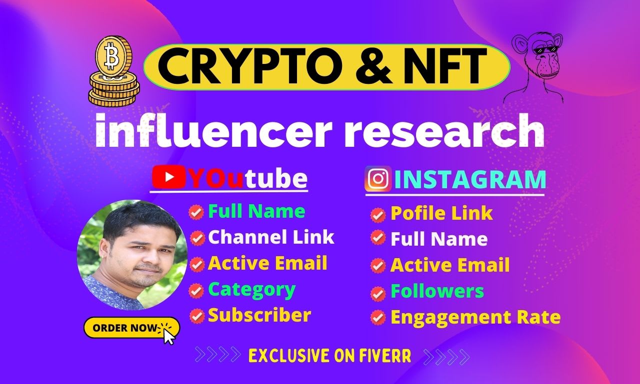 Find crypto nft trading youtube influencer valid email leads by  Sathiray2020 | Fiverr