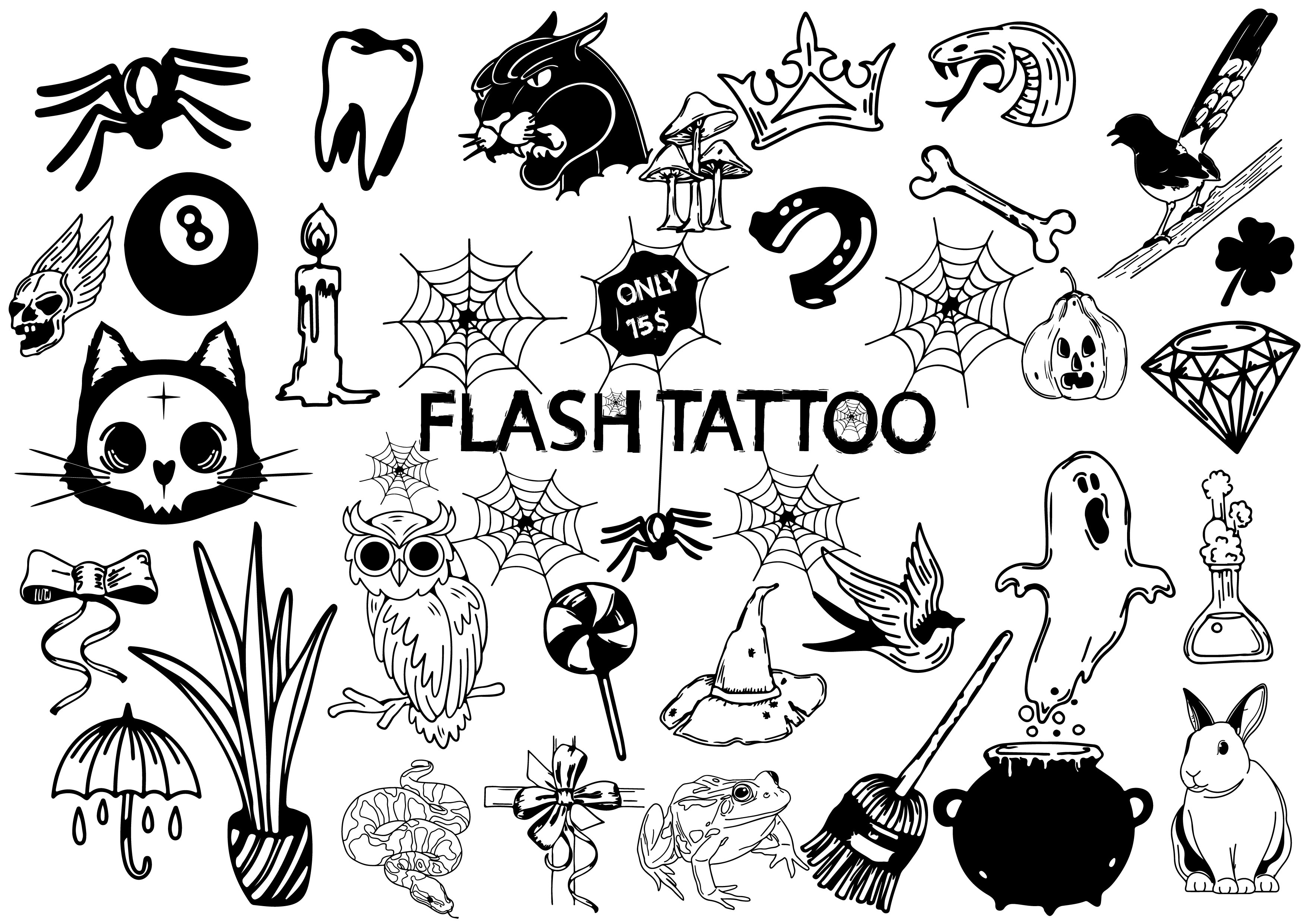 Black and white outline old school flash tattoo design vector collection  Stock Vector Image  Art  Alamy