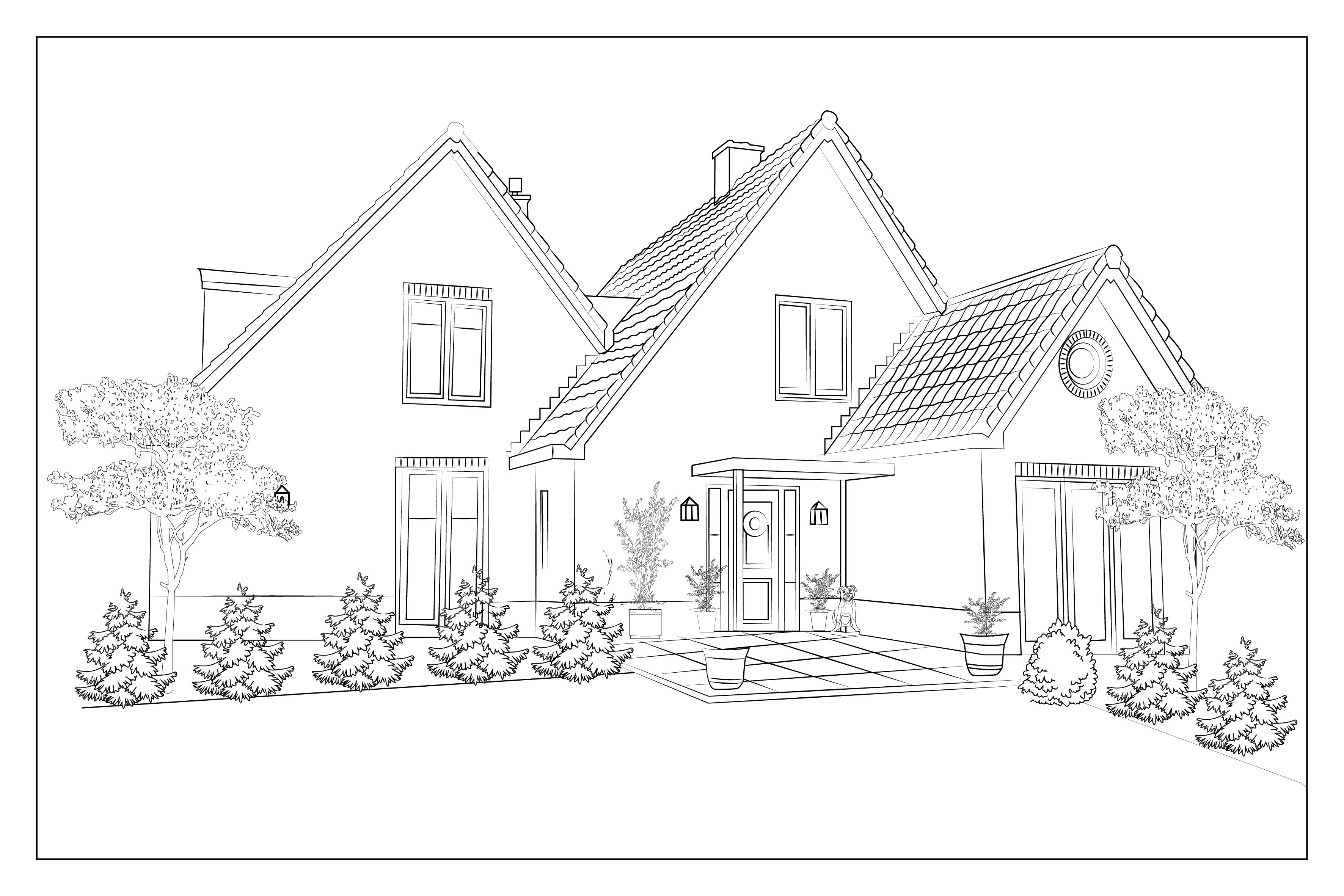 Watercolor sketch or illustration of a beautiful residential country or  suburban home. Real estate or modern housing Stock Illustration | Adobe  Stock