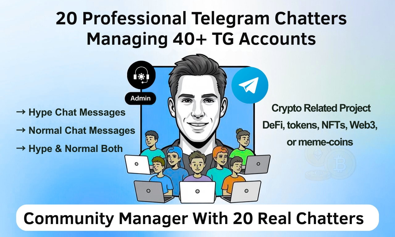 Be telegram community manager or admin with 20 chatters in crypto project  by Antor492 | Fiverr