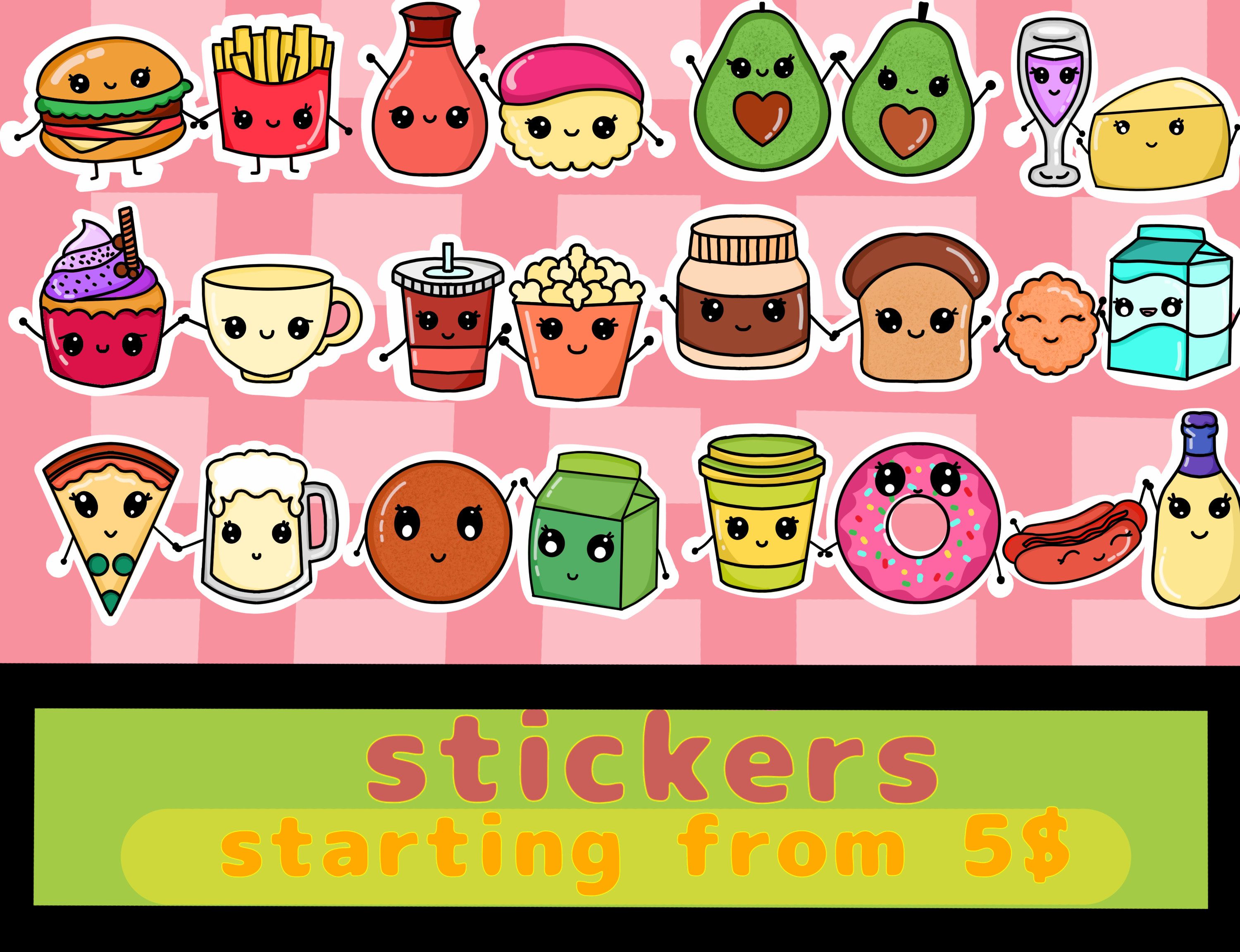 Draw cute kawaii stickers by Bit_sy