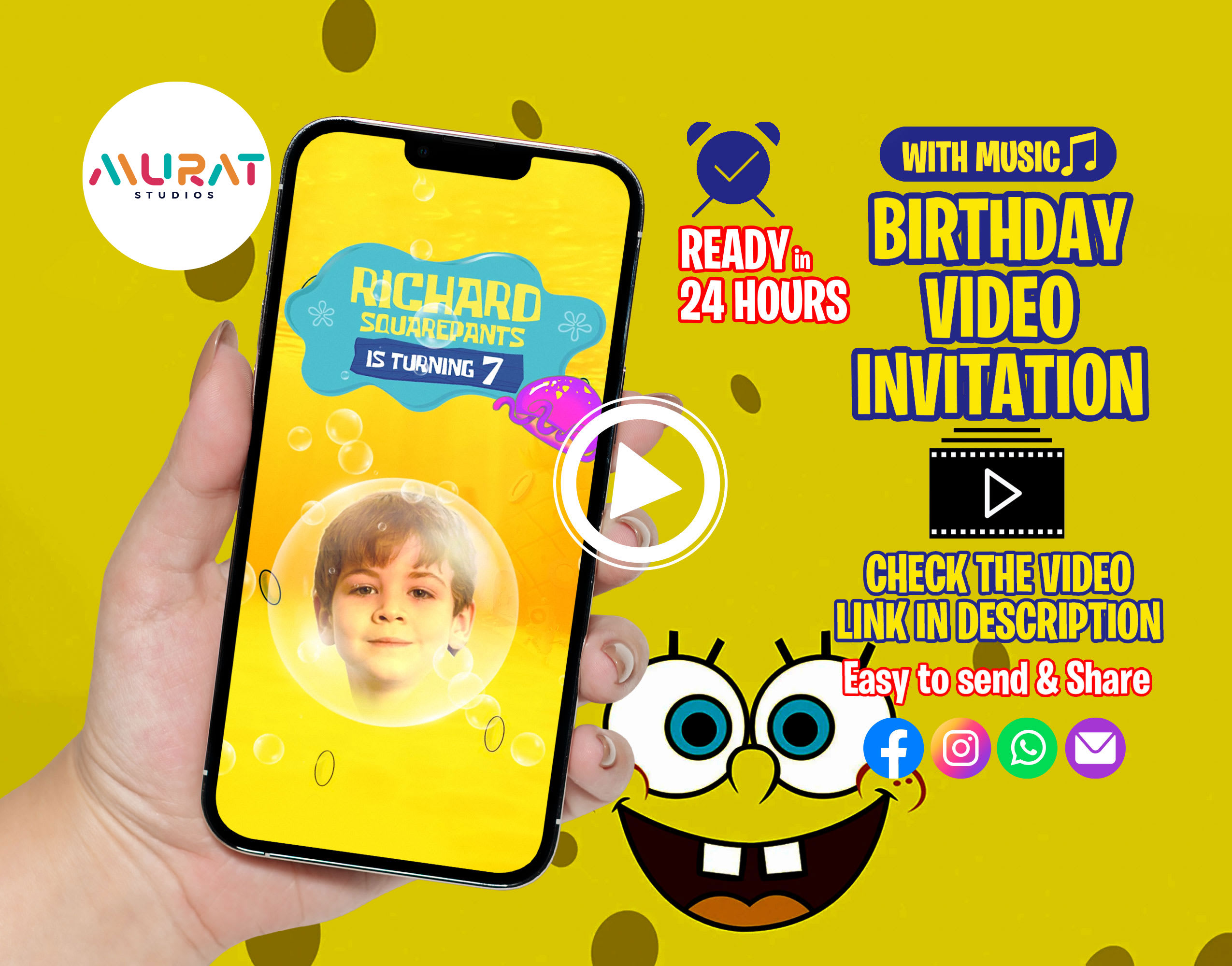Spongebob birthday video invitation for kids by Muratstudios
