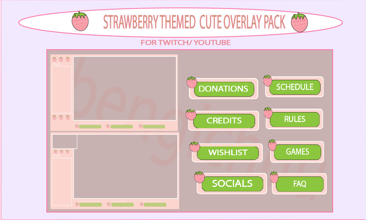 Strawberry Twitch Stream Overlay Webcam Game Borders Just -  in 2023