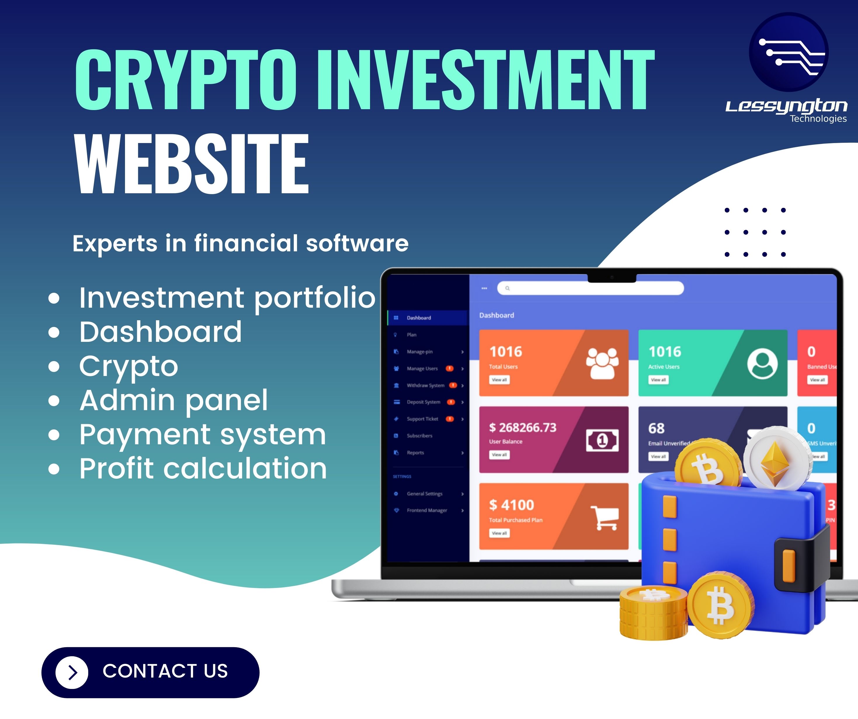 Create cryptocurrency investments website with dashboard by Lessyngtontech  | Fiverr