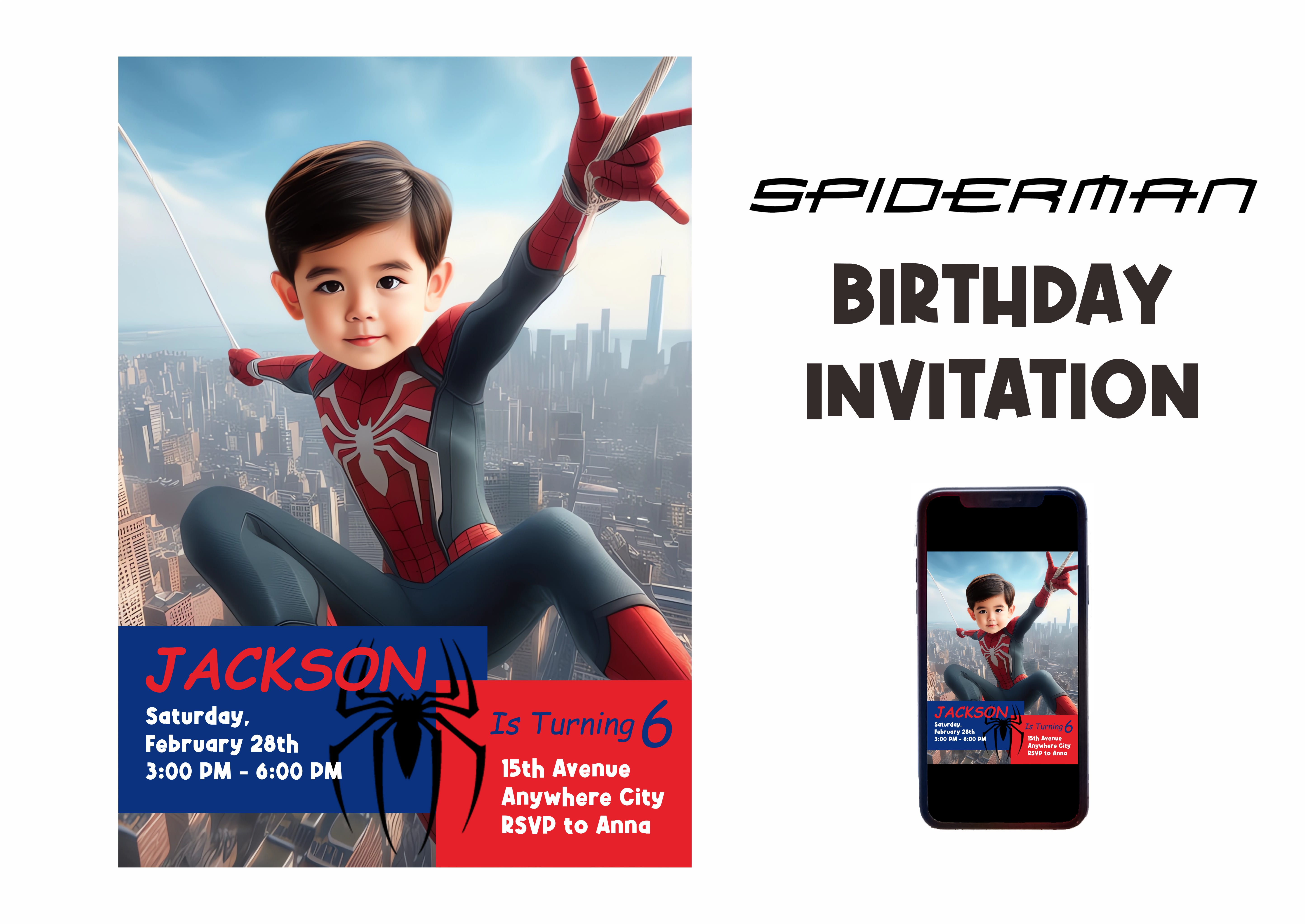 Invitation d'anniversaire personnalisée spiderman