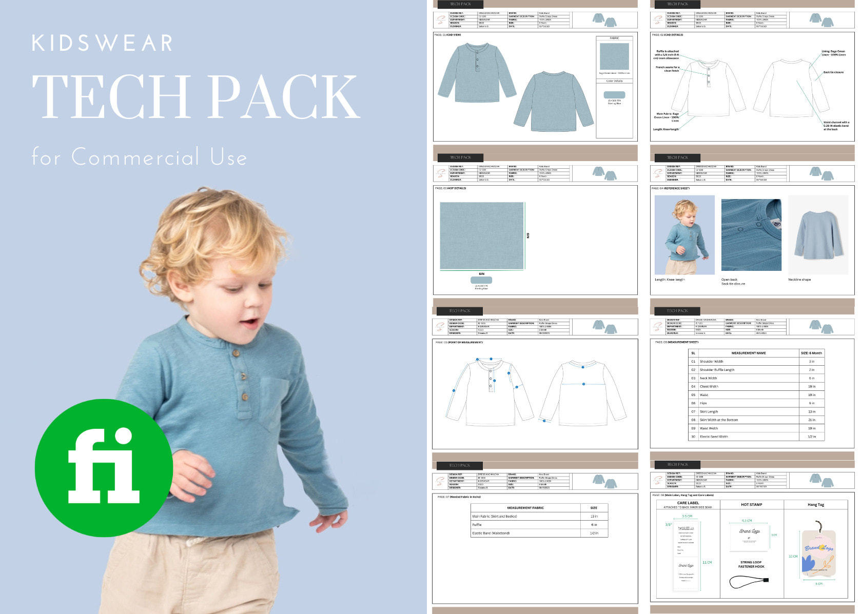 design kids clothing apparel tech pack for commercial use